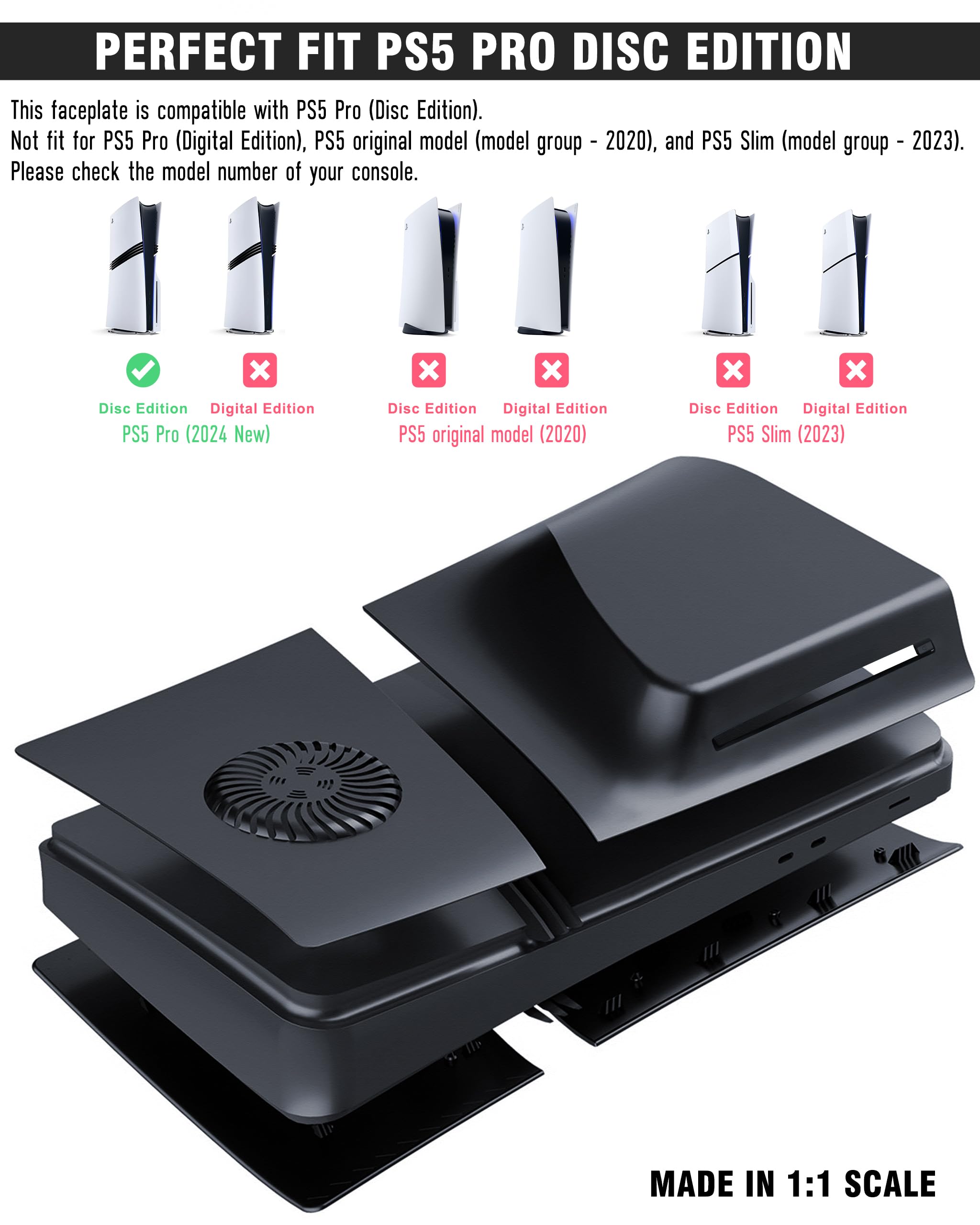 Joso Faceplate pour PS5 Pro CD-ROM Version, Anti-Scratch Anti-Poussière Boîtier de Rechange Couverture Skin Fit pour PS5 Console, Plaques pour PS5 Pro Accessoires, Installation Facile