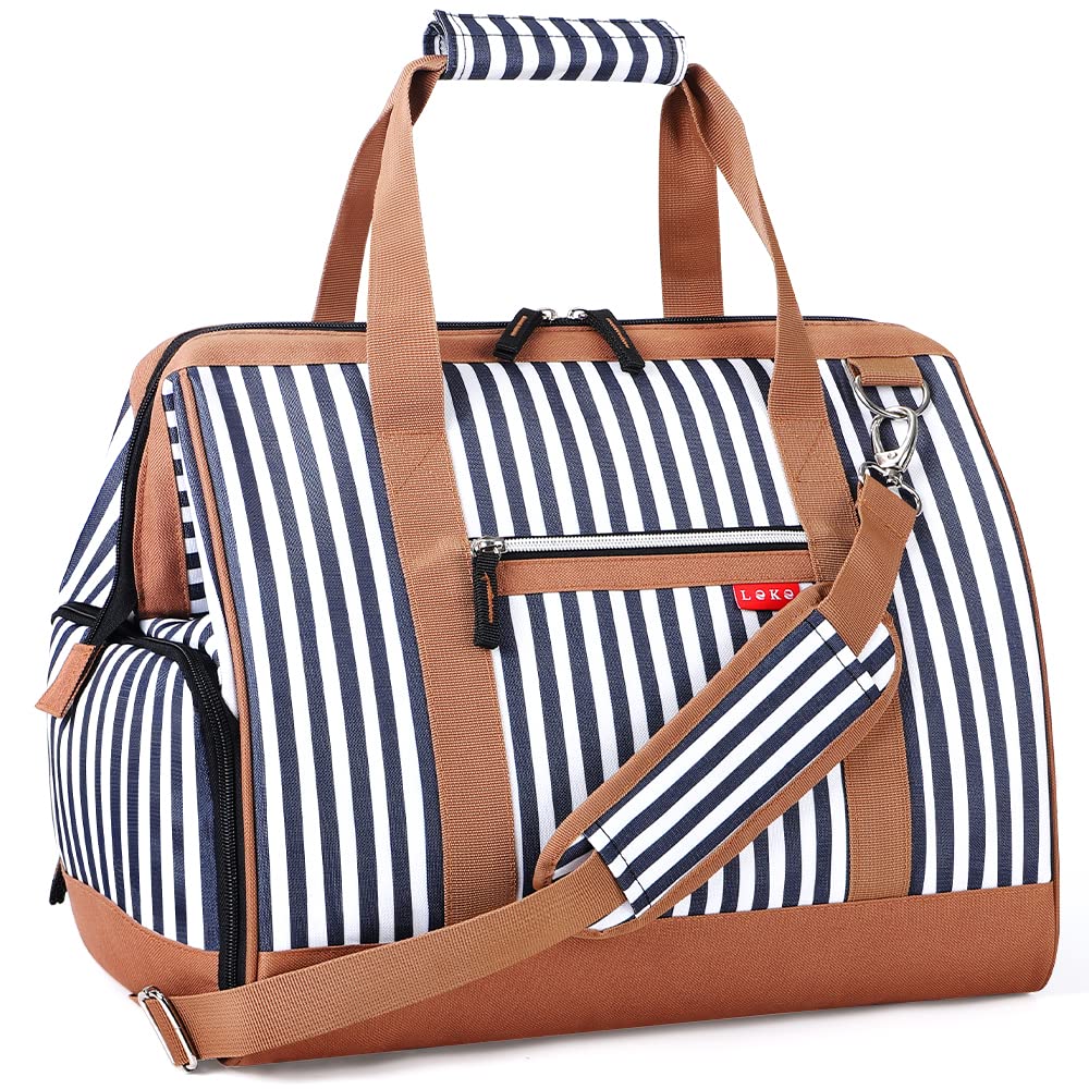 Lekebobor Weekender Bag for Women Large Travel Duffle Bag Weekend Bag Sports Gym Overnight Bag with Shoe Compartment, Hospital Maternity Bag Holdall Bag for Women, Top Large Opening, 45L, Striped