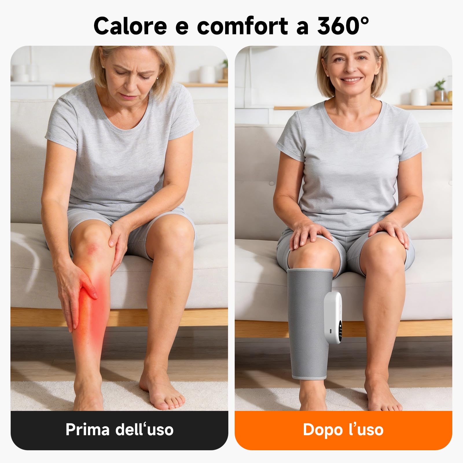Massaggiatore Gambe Wireless, Massaggiatore per Polpacci con Calore e Compressione d'aria, Massaggiatore Piedi – 3 Modalità | 3 Intensità | Ricaricabile | Dimensioni Regolabili