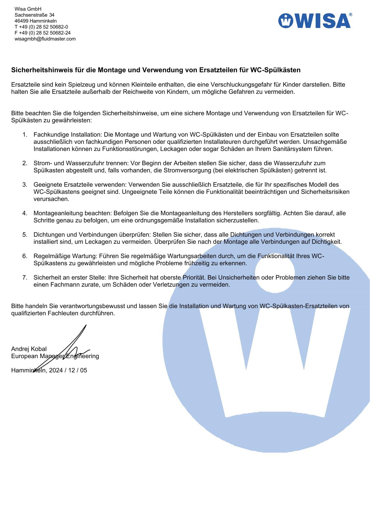 WISA 2100 - Kit de reparación de cisterna (válvula de llenado incluida)