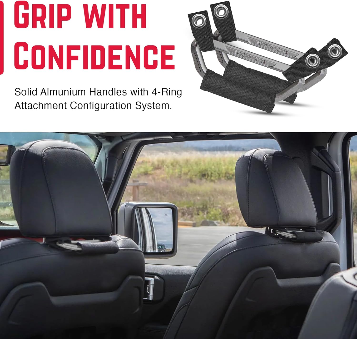 GPCA GP BackGrip Pro Headrest Handle for Cars, Jeeps, Trucks, and More, Back Seat Grab Handles and Hand Grips, Patented Jeep Accessories and Car Accessories Easy to Install (2-Pack, Space Grey)