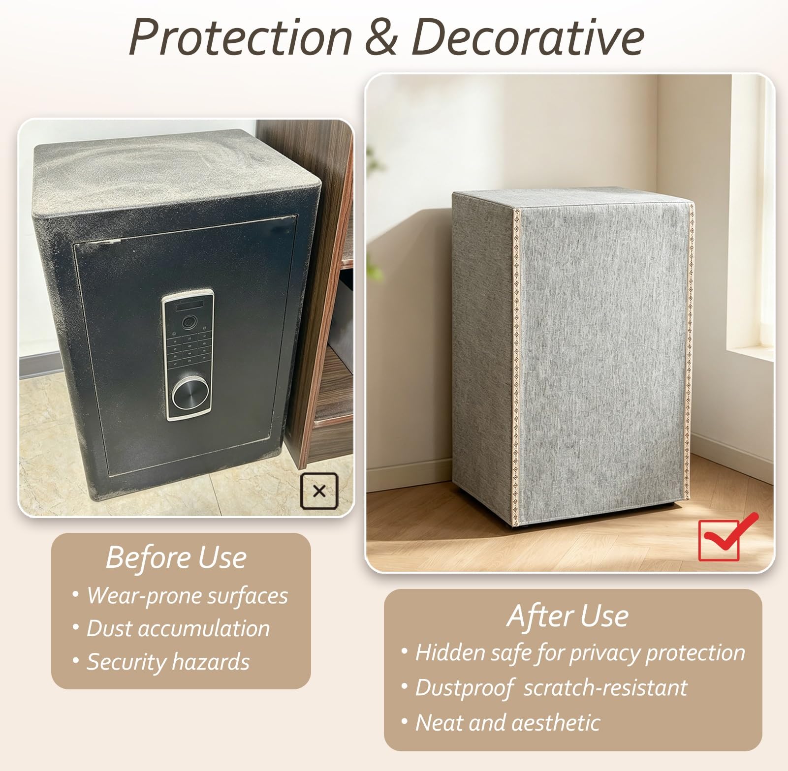 Pokrowiec na Sejf Pyłoszczelna, Odporna Zarysowania, Osłona Przeciwkurzowa | Mieszanka Bawełny Lnu, Zmywalna, Bezpieczna Osłona, Mały Pokrowiec Dekoracyjny(Brown,W70x60xH140cm/28x24x55in)