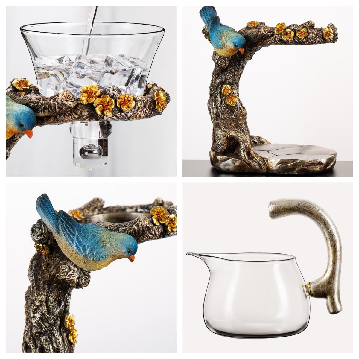 Glas-Teekannen-Set, Tier-Vogel-Design, Halbautomatisch, Tropfende Rotierende Schüssel Mit Teesieb, Lazy Kungfu-Set