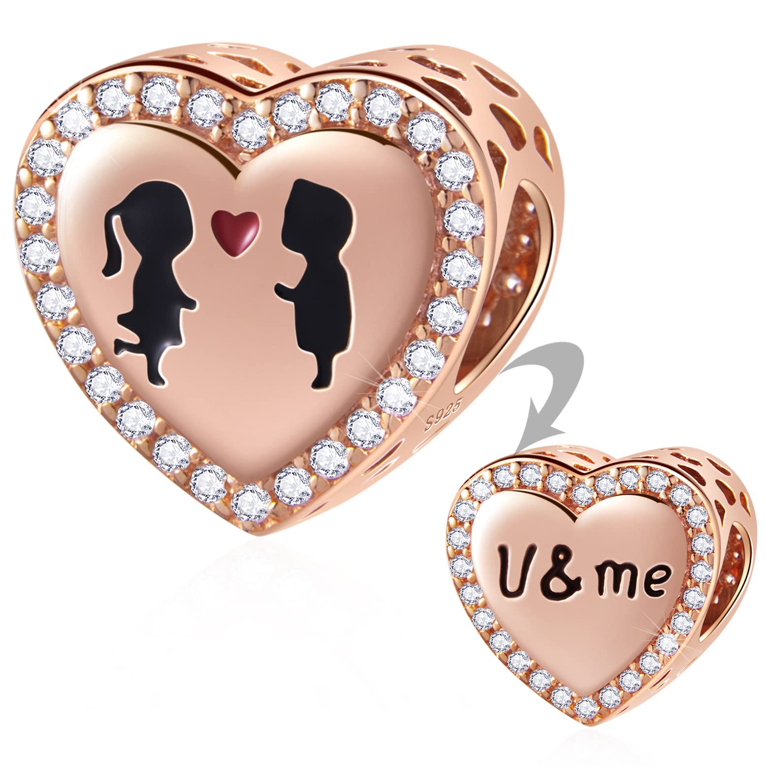 Charms Saint Valentin En Or Rose, Charm Je T'Aime, Lune Arc En Ciel
