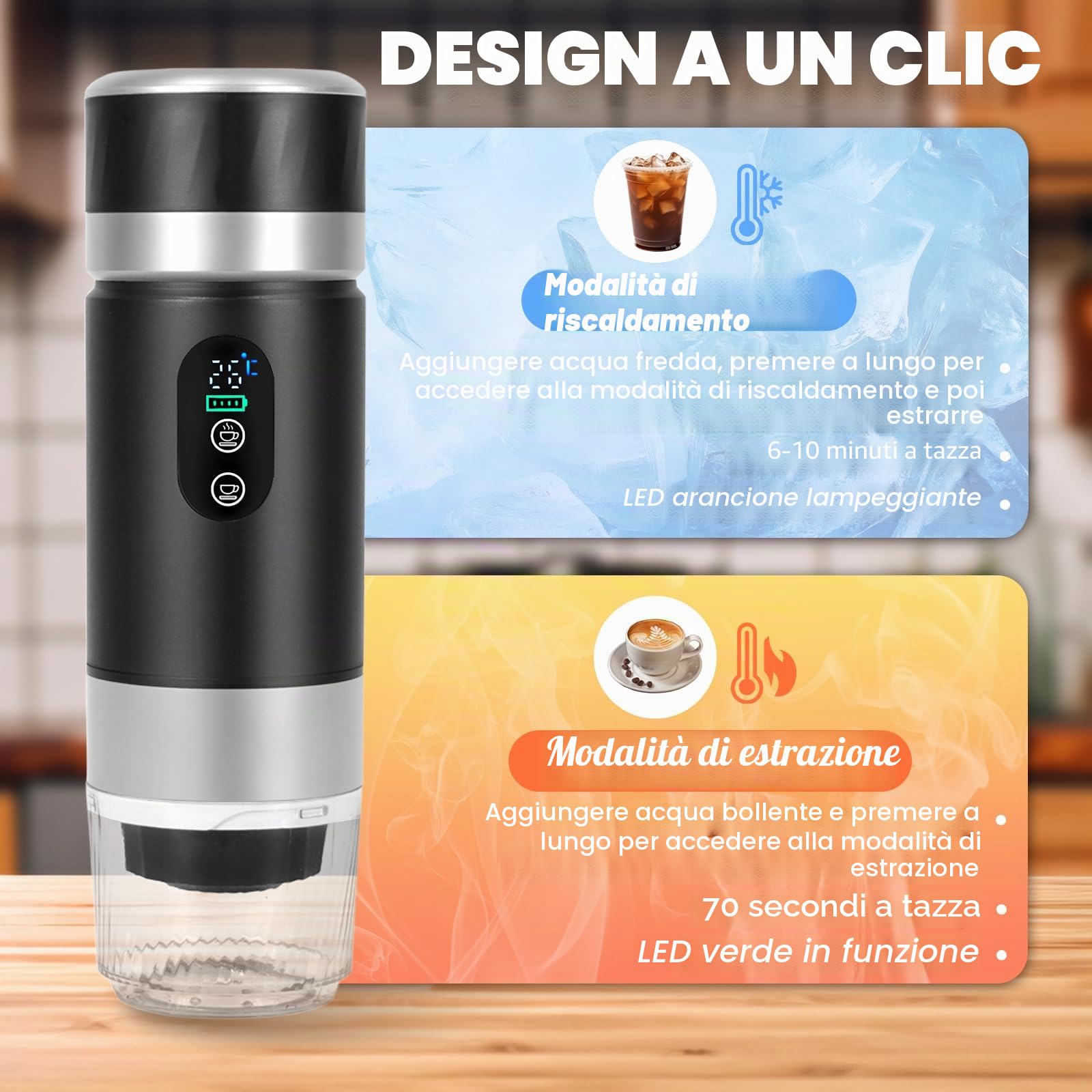 Bostar Macchina da Caffè Portatile, 3 in 1 Elettrica Portatile Espresso Ricaricabile per Caffè Espresso, Display Digitale per Capsule Piccole Grandi e Caffè Macinato per Ufficio Viaggio (Nero)