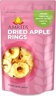 Amrita Dried Apple Rings 16 oz | No Sugar Added, Vegan, non-GMO, Gluten, Peanut, Soy and Dairy Free| Packed Fresh in Resealable Bags | Dehydrated Apples for Baking or Snacking