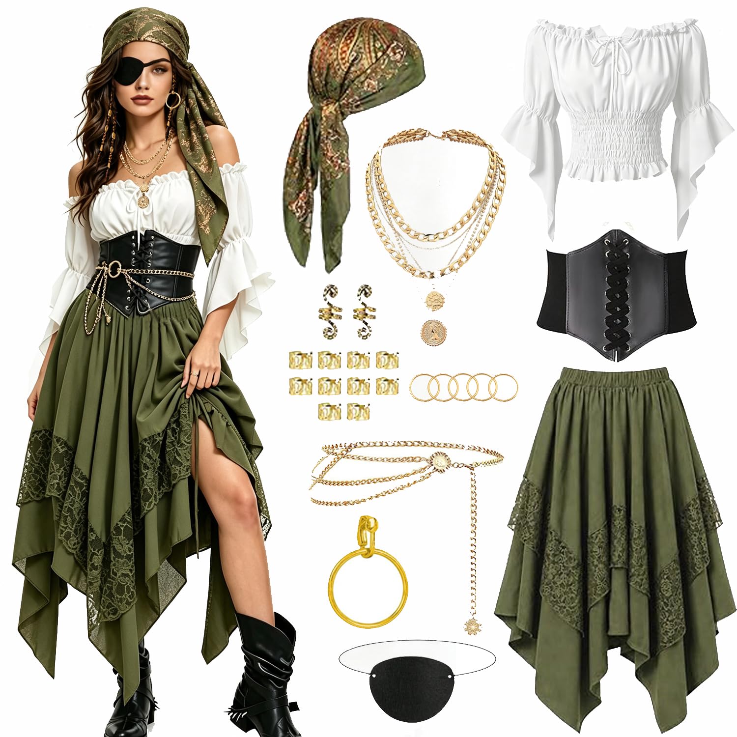 Pirate Costume Women Outfit Halloween Pirate Costumes Pirate Accessories Halloween Cosplay Party Outfit