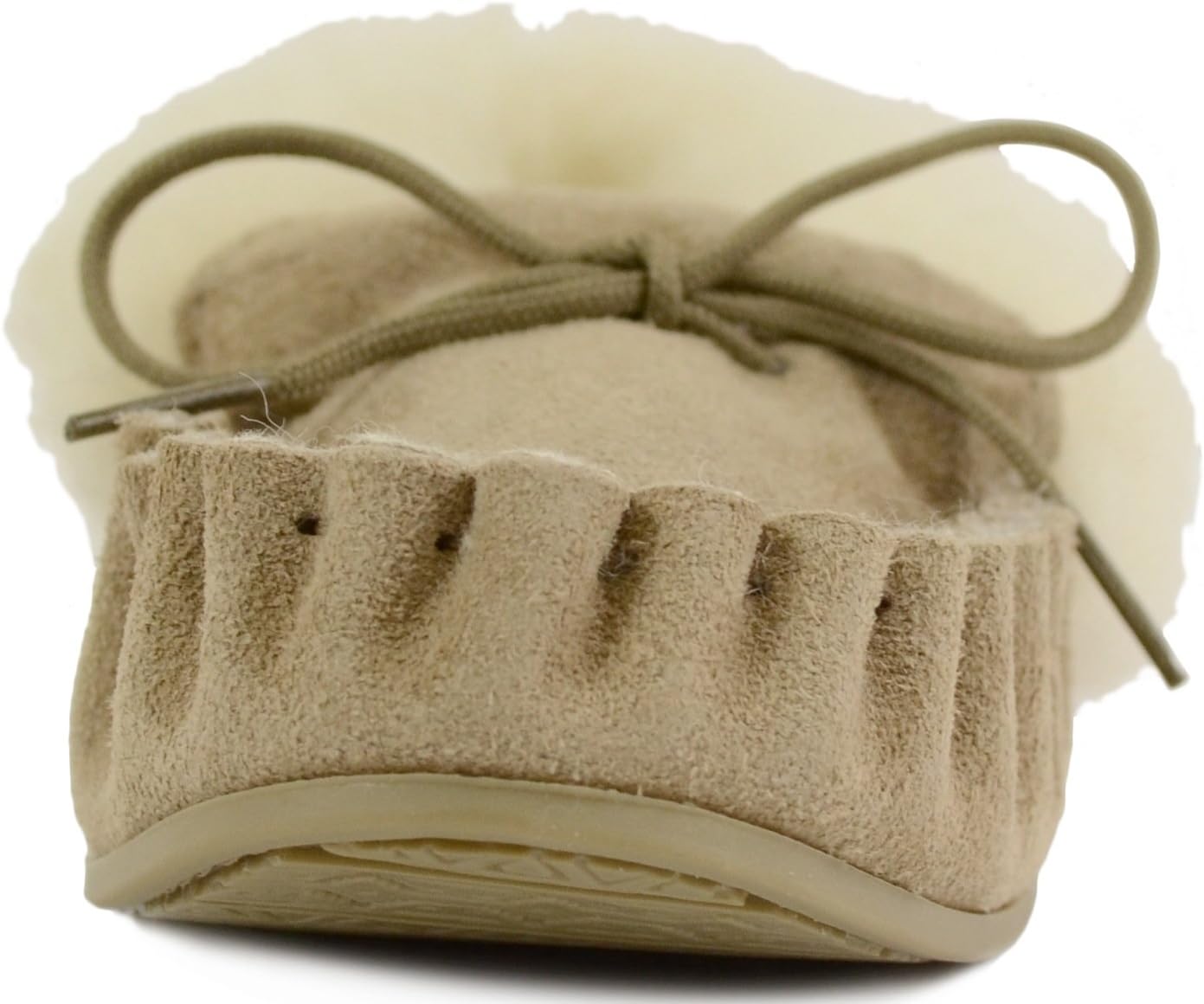 SNUGRUGS Ladies Beige/Camel Suede Moccasin Slippers with Wool Lining, Wool Cuff and Rubber Sole. Made in UK. Sizes 3 to 9 3 71wZiAPE3HL. AC SL1427