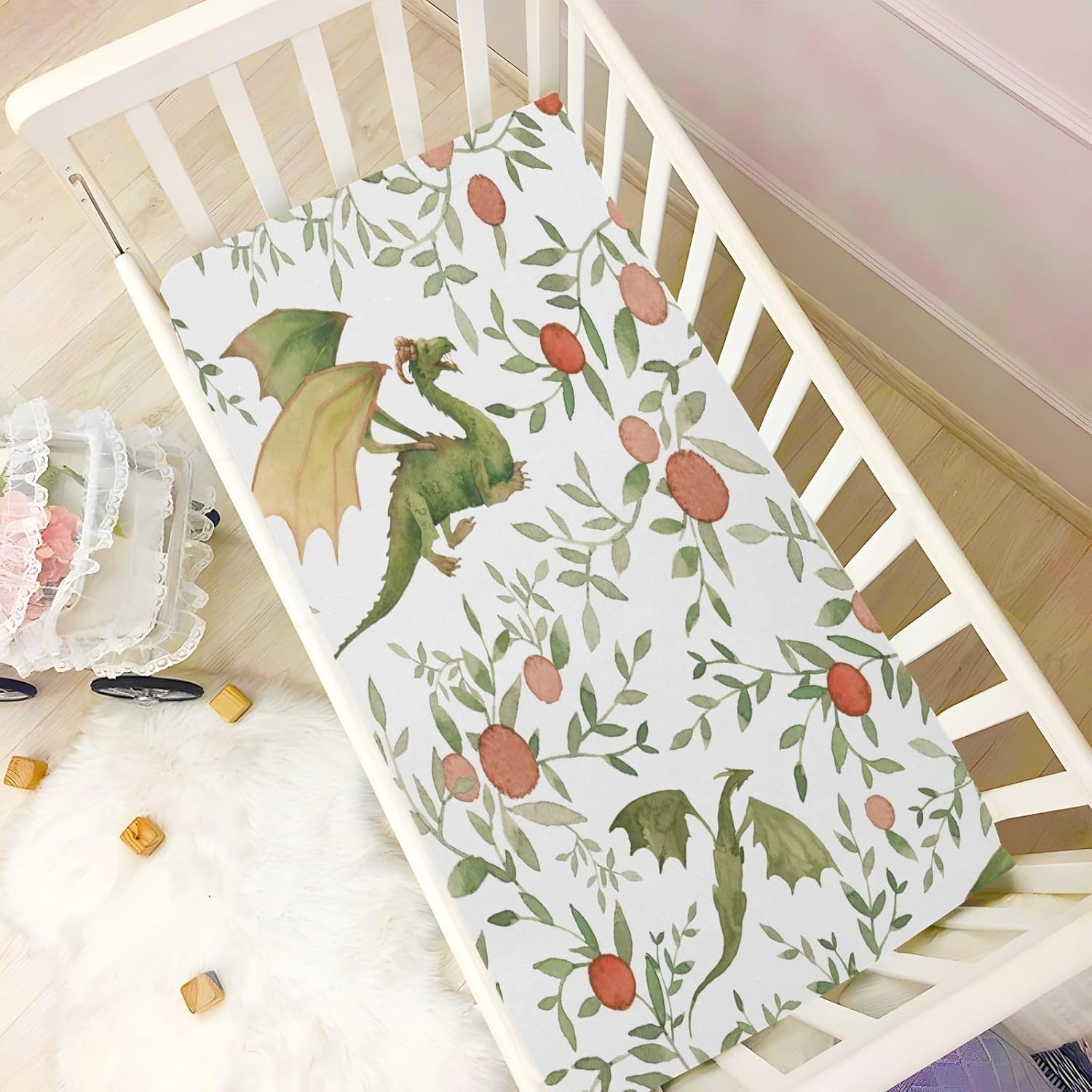 Baby Dragon Crib Sheets for Boys Girls Soft Breathable Unisex Jersey Fitted Crib Sheets Baby Sheets for Standard Crib and Toddler Mattress, 27 x 39 inch