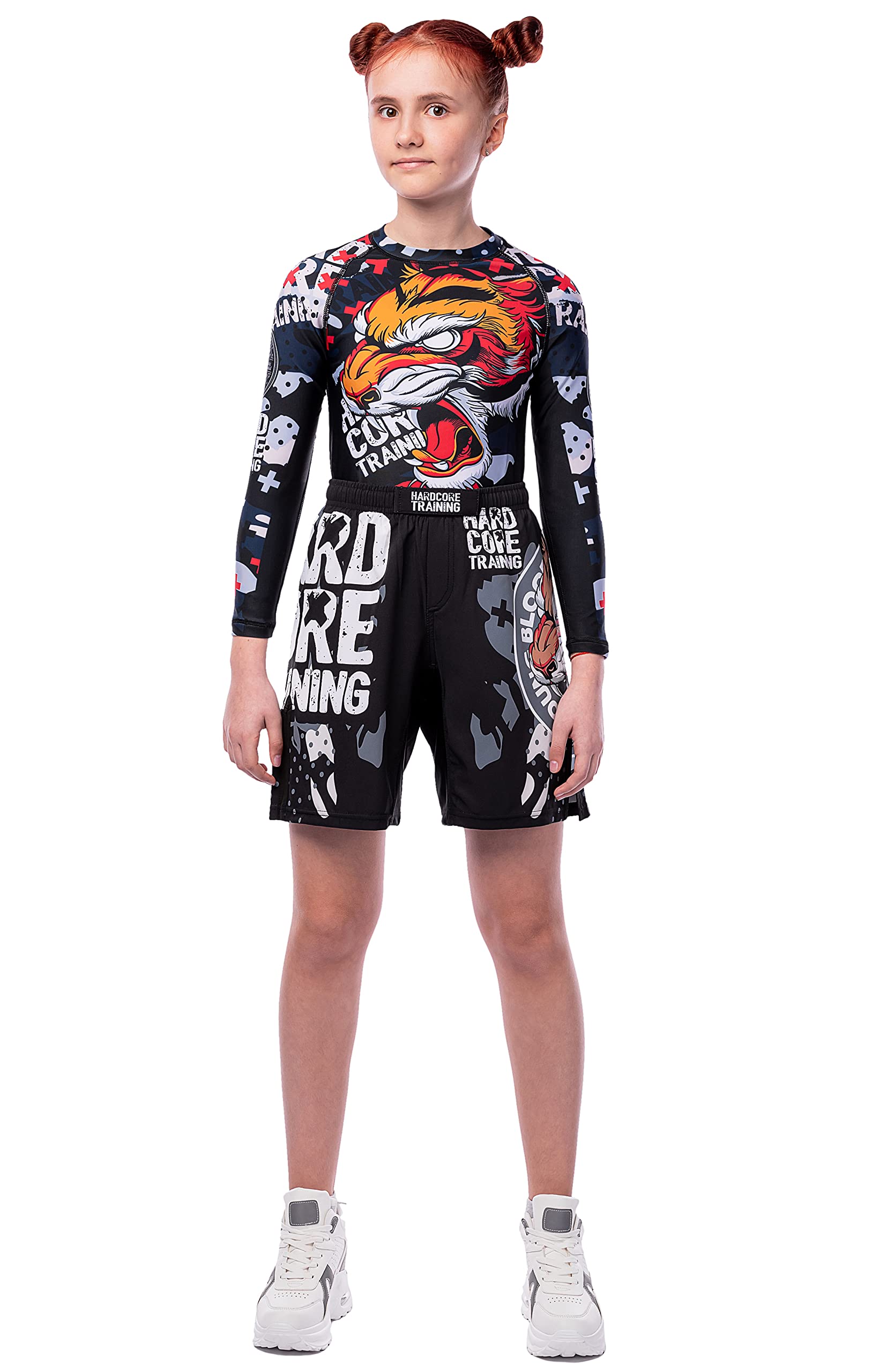 Hardcore Training Kids Rash Guard Sakura Kompressionshemd Kinder Unisex Lange Ärmel Kampfsport BJJ Fitness Boxen No Gi Kindersportbekleidung