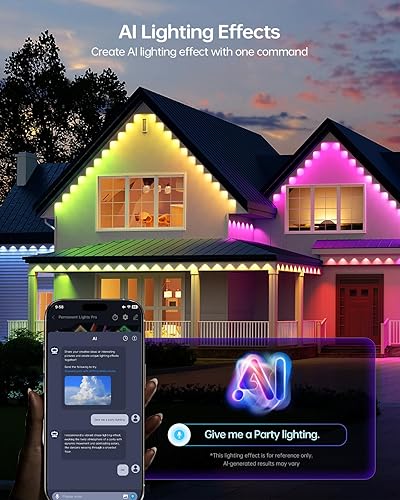 Miniatura 4 de ASAHOM Luz permanente para exteriores Pro S108B, 100 pies con 72 LED RGBCW 70lm, integración WLED, iluminación AI, combinación de efectos de