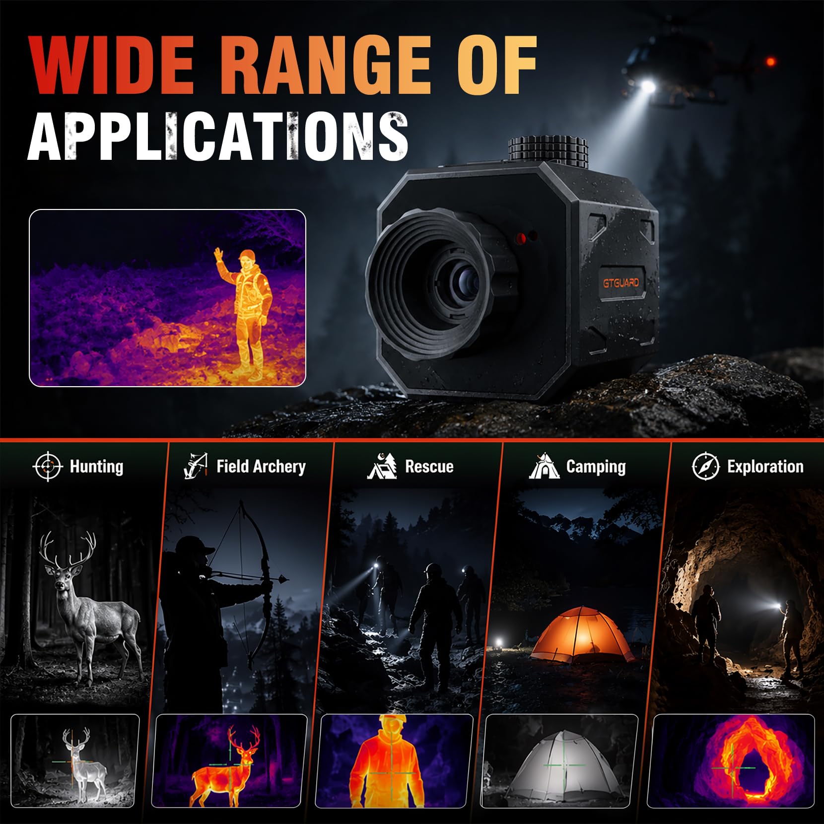 Monocular térmico B210AL, pantalla táctil grande de 5,49 cm | Alcance de visión nocturna de 256 × 192, rango de objetivo de 656 yardas, para caza y rescate al aire libre, IP65