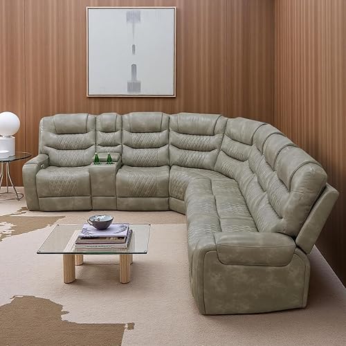 Miniatura 7 de Conjunto de muebles para sala de estar, juego de sofá reclinable con alimentación, sillones reclinables de cuero de aire con puertos USB