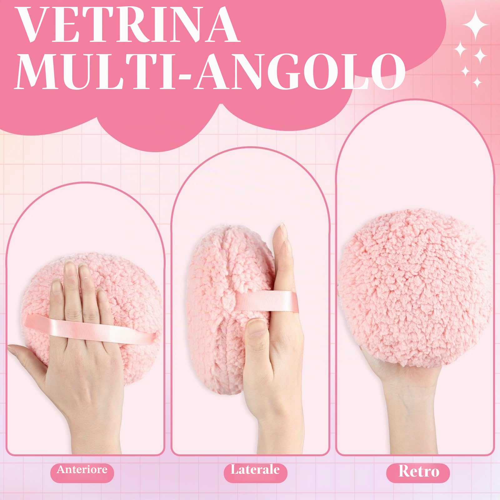 2 spugnette extra large per cipria e contenitore, per spolverare le donne | 6 pollici oversize, morbido velluto lavabile, con custodia in cristallo, trucco bagnato asciutto, rosa