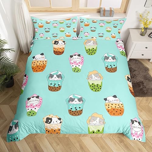 Vista 28 de Feelyou Funda de edredón de perro de dibujos animados, juego de ropa de cama para niños y niñas, perros y flores, funda de edredón con plantas Multi