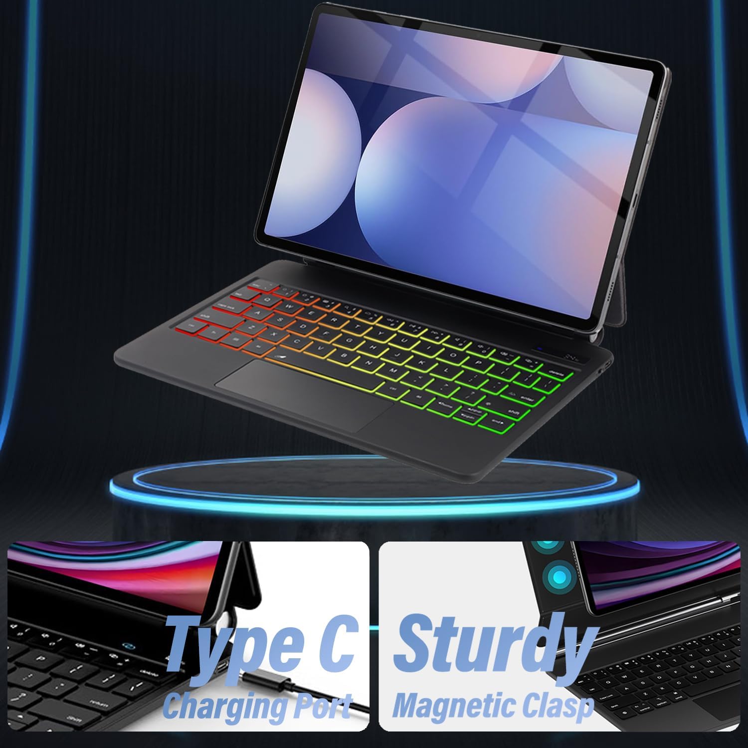Touchpad Magic Keyboard Case for Samsung Galaxy Tab S10+ Plus/S9+ Plus/S9 FE+ Plus/S8+ Plus/S7+ Plus/S7 FE 12.4 Inch,Rainbow Backlit Magic Floating Cantilever Stand Magnetic Keyboard Cover