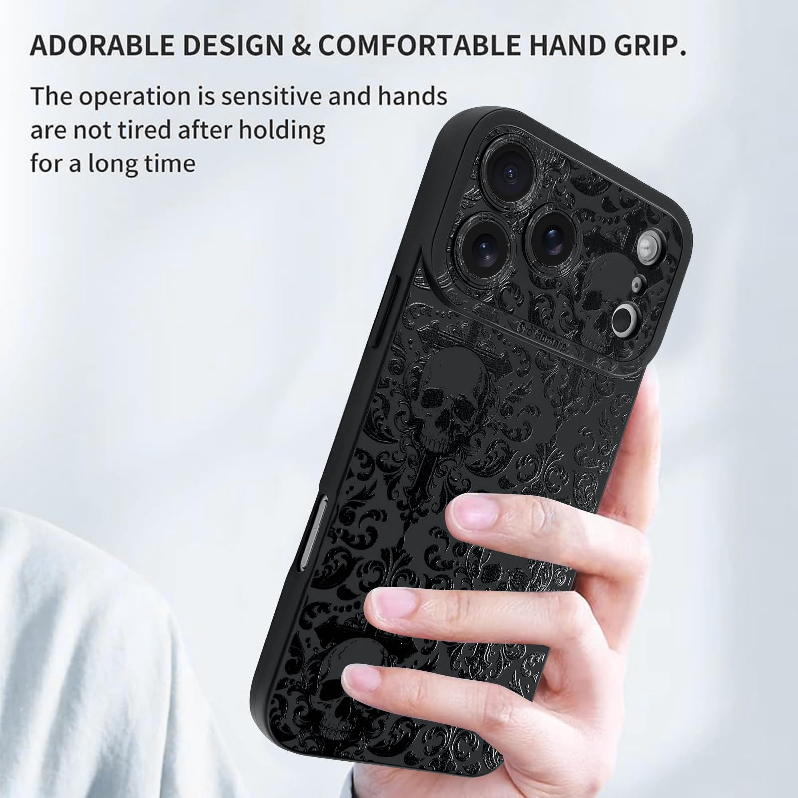 KANGHAR Progettata per iPhone 17 Pro, design estetico gotico con teschio e croce, per donne, ragazze e uomini, protezione completa della fotocamera, sottile, in morbido TPU, antiurto, colore nero
