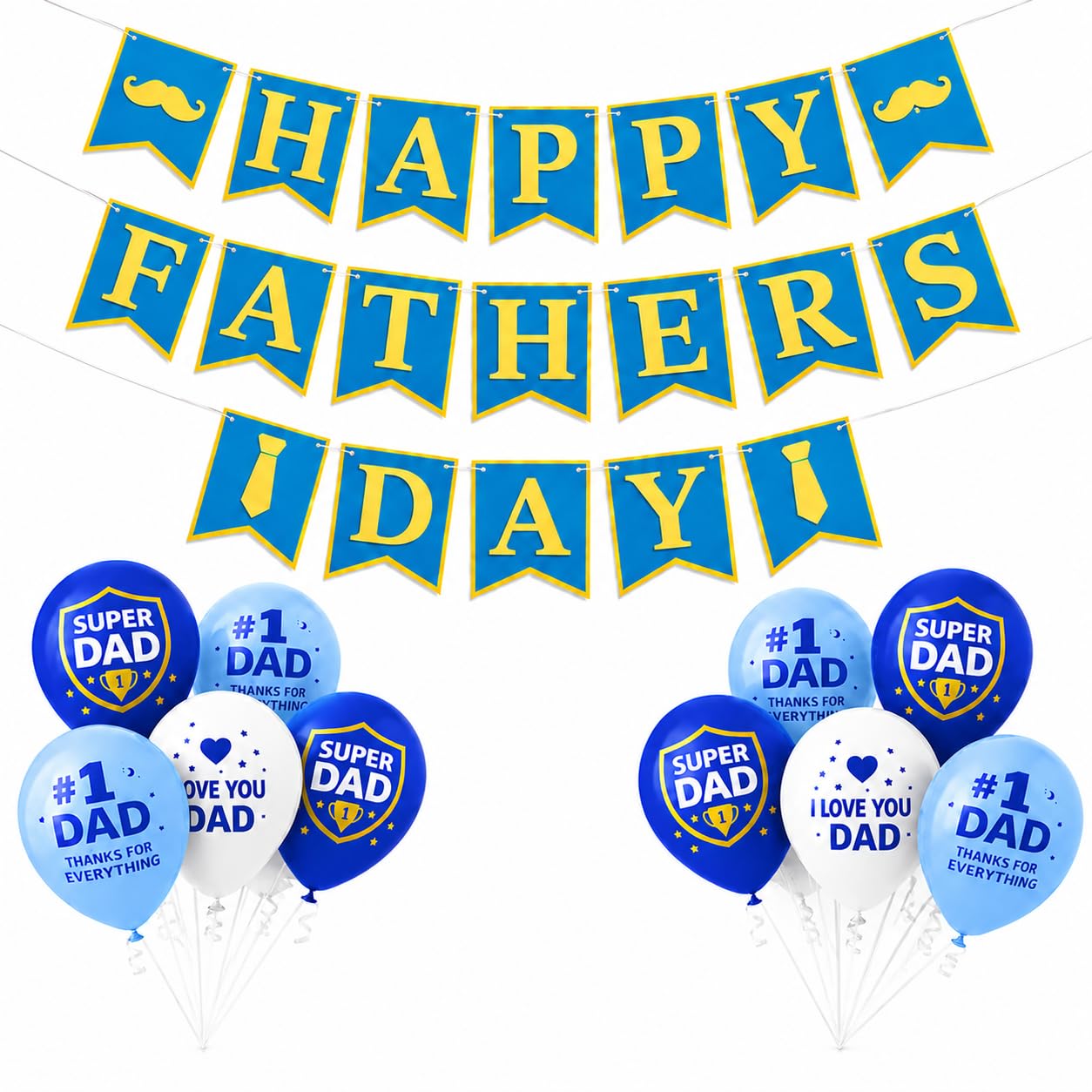 Fathers Day Decorations, Happy Father's Day Bunting Banner Set, One Banner with 21 Father Day Balloons for Party Hanging Decor, Photo Backdrop Supplies
