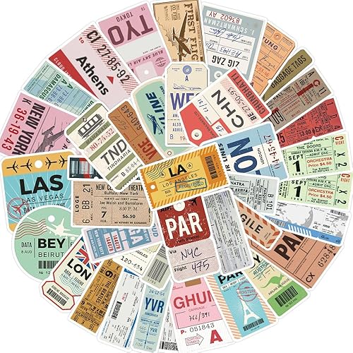 40 calcomanías de boleto de avión, divertidas calcomanías de pases de embarque para botella de agua, portátil, cuaderno, álbum de recortes,