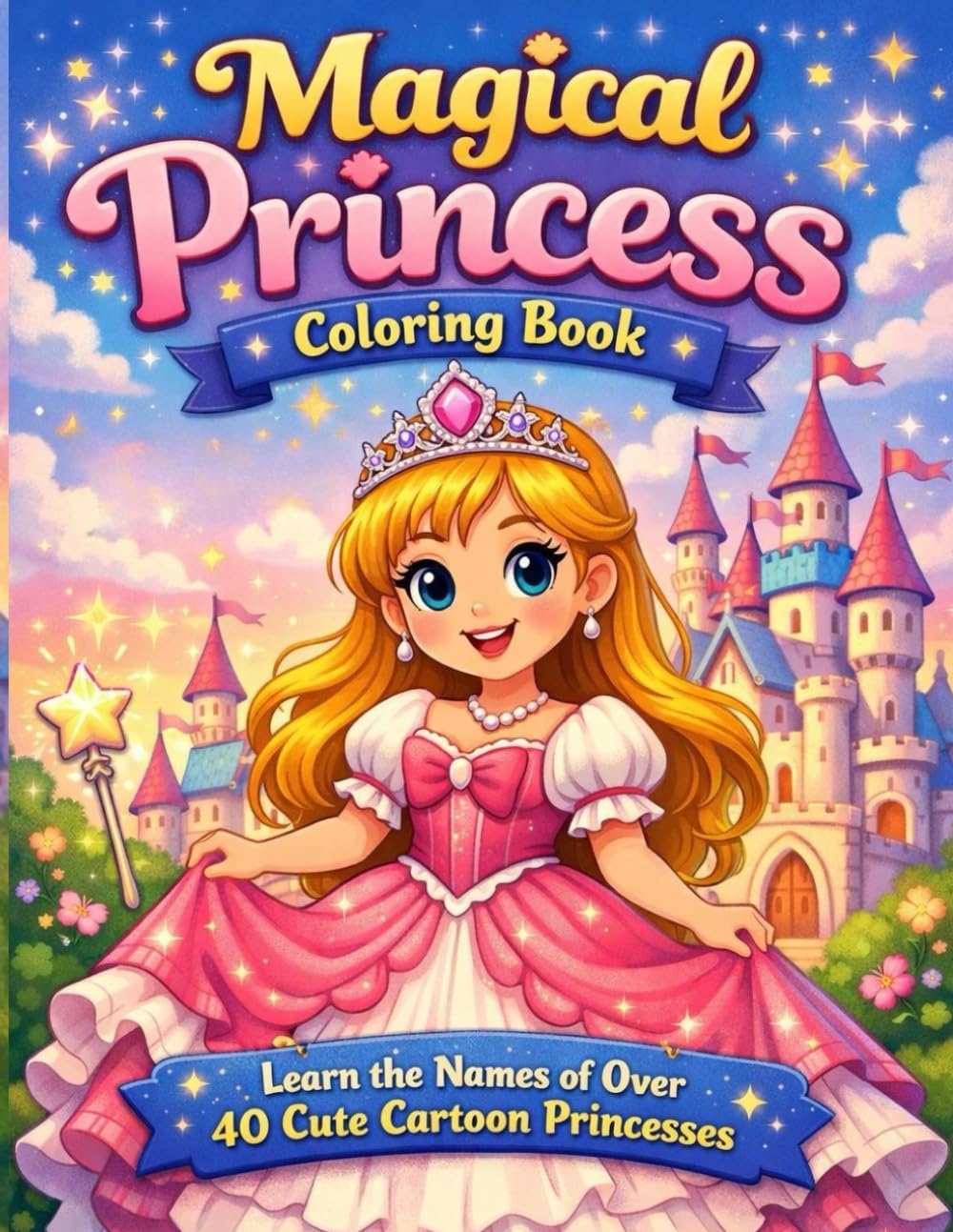 Magical Princess Coloring Book: Learn the Names of Over 40 Cute Cartoon Princesses