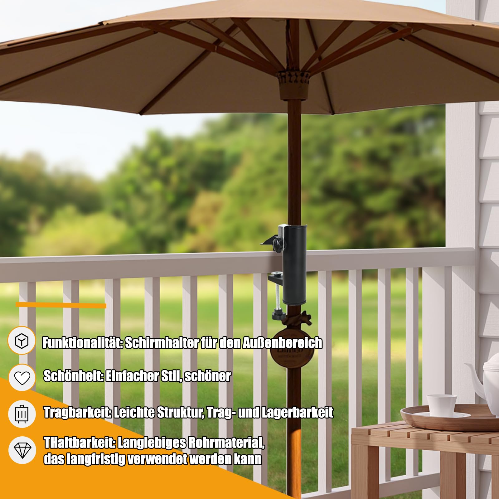 Support Parasol Pour Balcon Ulikey - Fixation Rampe, Portable - Pour Petit Espace Extérieur