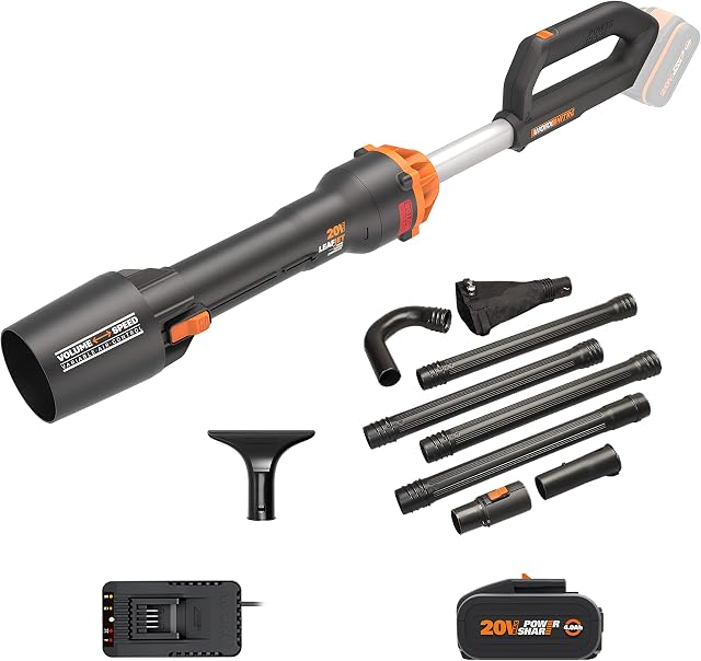 WORX NITRO 18V(20V MAX) Cordless Leaf Blower WG543E.1, PowerShare, Brushless Motor 2.0, Max. 209km/h Air Speed, 2-Speed Control, 1pc 4.0Ah Battery, 1pc GUTTERPRO Kit, 1pc Wide Nozzle Included