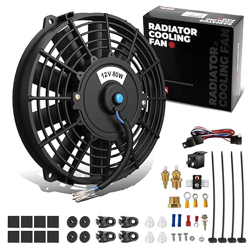 Vista 124 de DNA Motoring Ventilador de radiador delgado de enfriamiento eléctrico de alto rendimiento de 7 pulgadas con kit de montaje, azul, RAF-7-BL+FMK