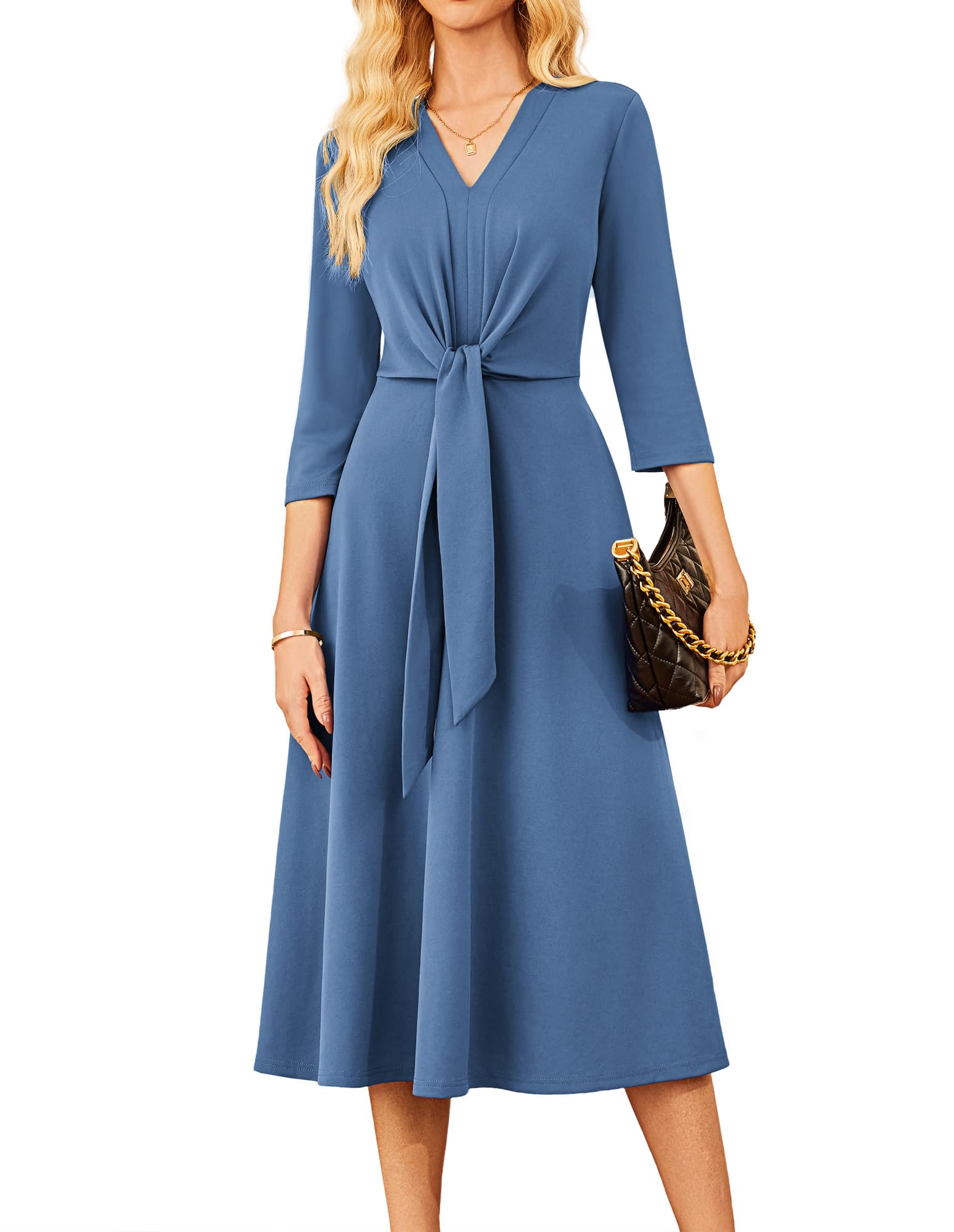 GRACE KARIN Work Dresses for Women 2025 Business Casual 3 4 Sleeve Midi Dress Office A Line Dresses