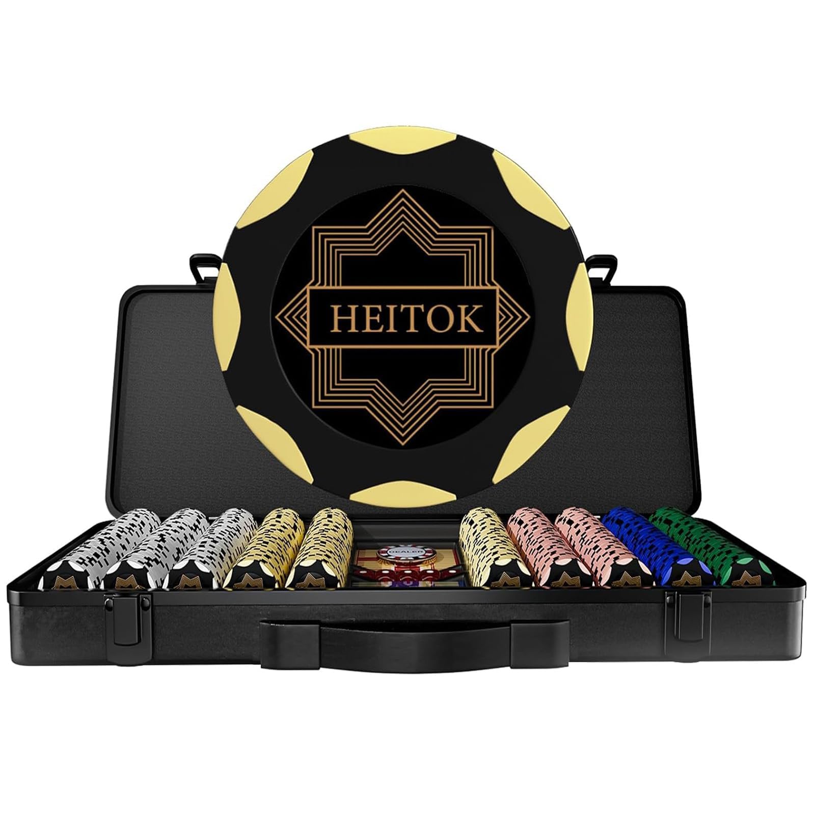 Clay Poker Chip Set for Texas Hold’em, 500-Piece Professional Casino Blackjack Poker Set, Features a high-end Carrying case with Leather Interior Design and German Polycarbonate Shell