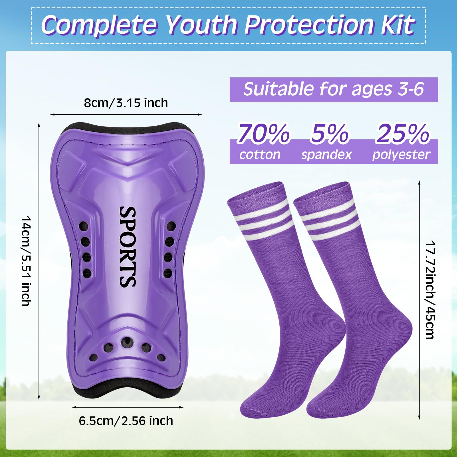 Liliful Juego de 4 espinilleras de fútbol para niños y jóvenes, incluye 1 espinilleras de fútbol con 3 calcetines de fútbol protectores, equipo de fútbol para niñas, niños, adolescentes y niños
