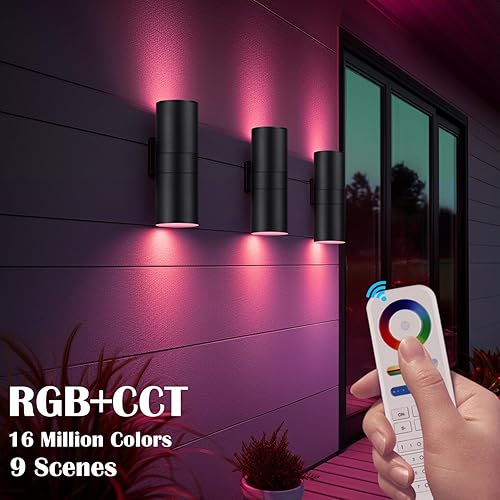 Miniatura 7 de Mi.Light - Luces de pared exteriores dobles hacia arriba, control remoto RGB que cambia de color, 1200 lm, blanco cálido, 3000 K, RGB+CCT, luz de