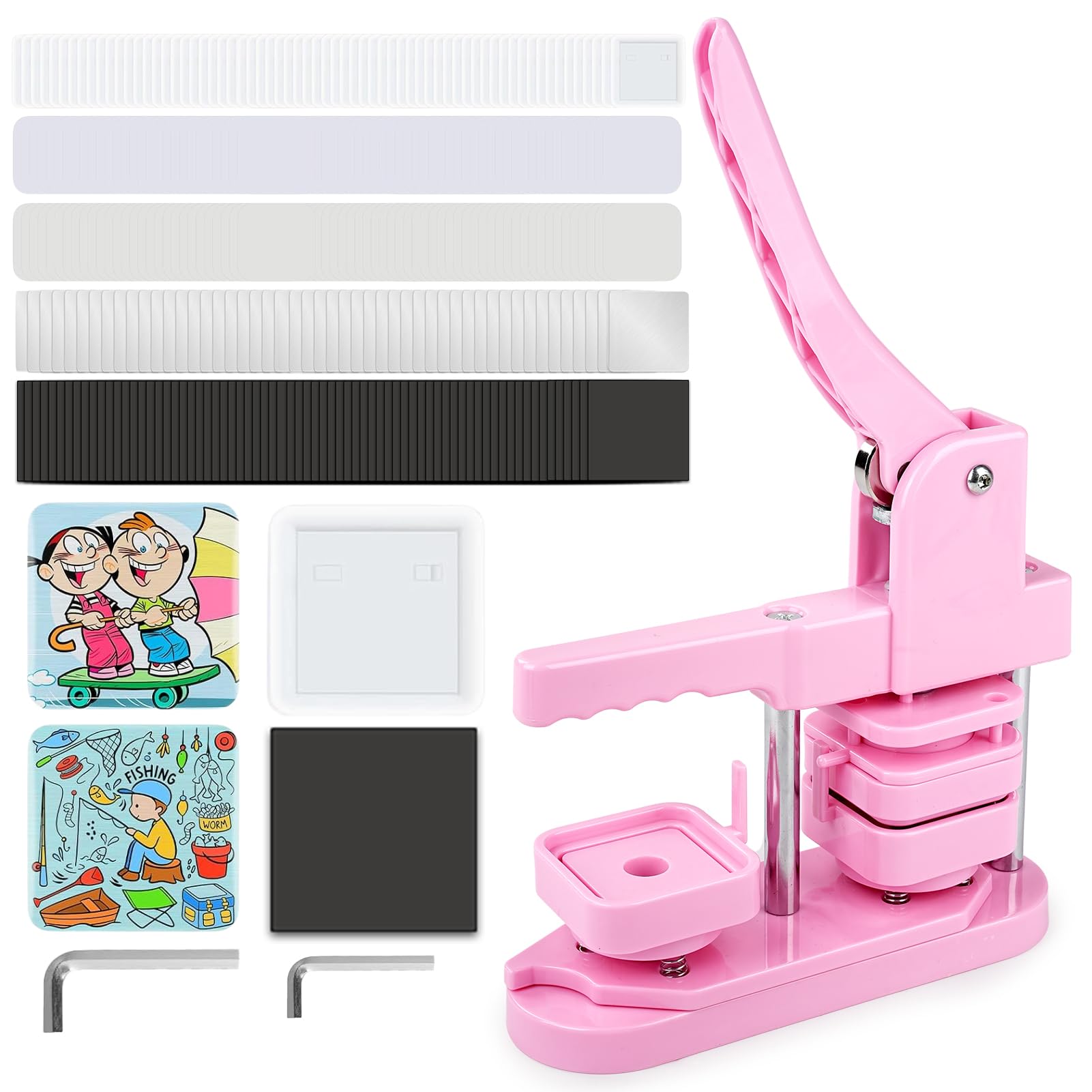 50mm Quadratische Buttonmaschine, Magnet Button Maschine mit 100 Magnetzubehör, Bastelset zur Herstellung von Kühlschrank-Magneten für Schule, Partys und Veranstaltungen (Modell 1)