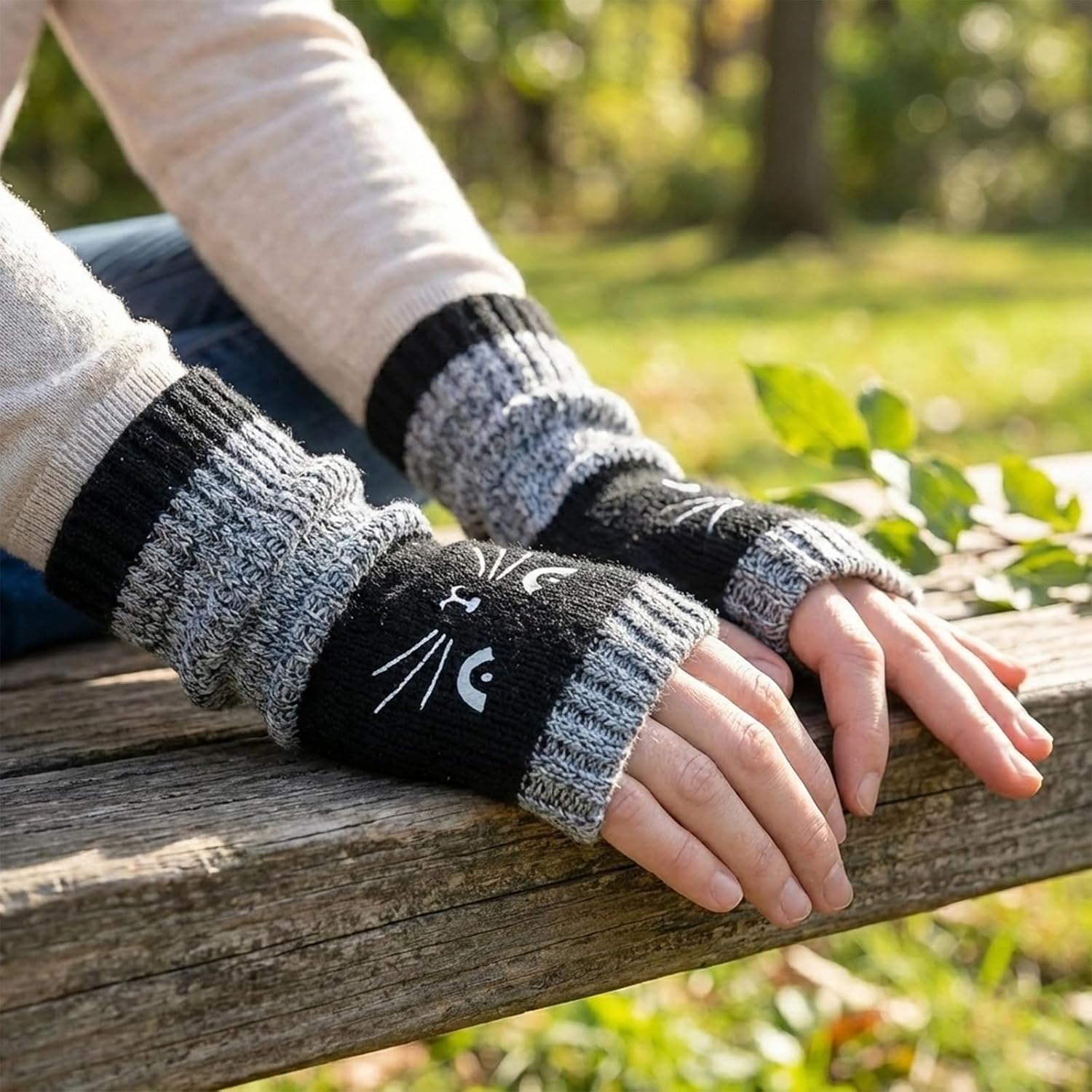 Cat Gloves, Knitted Fingerless Gloves for Women, Womens Fingerless Glove, Casual Outdoor Activities, Fashion Statement with Winter Outfits