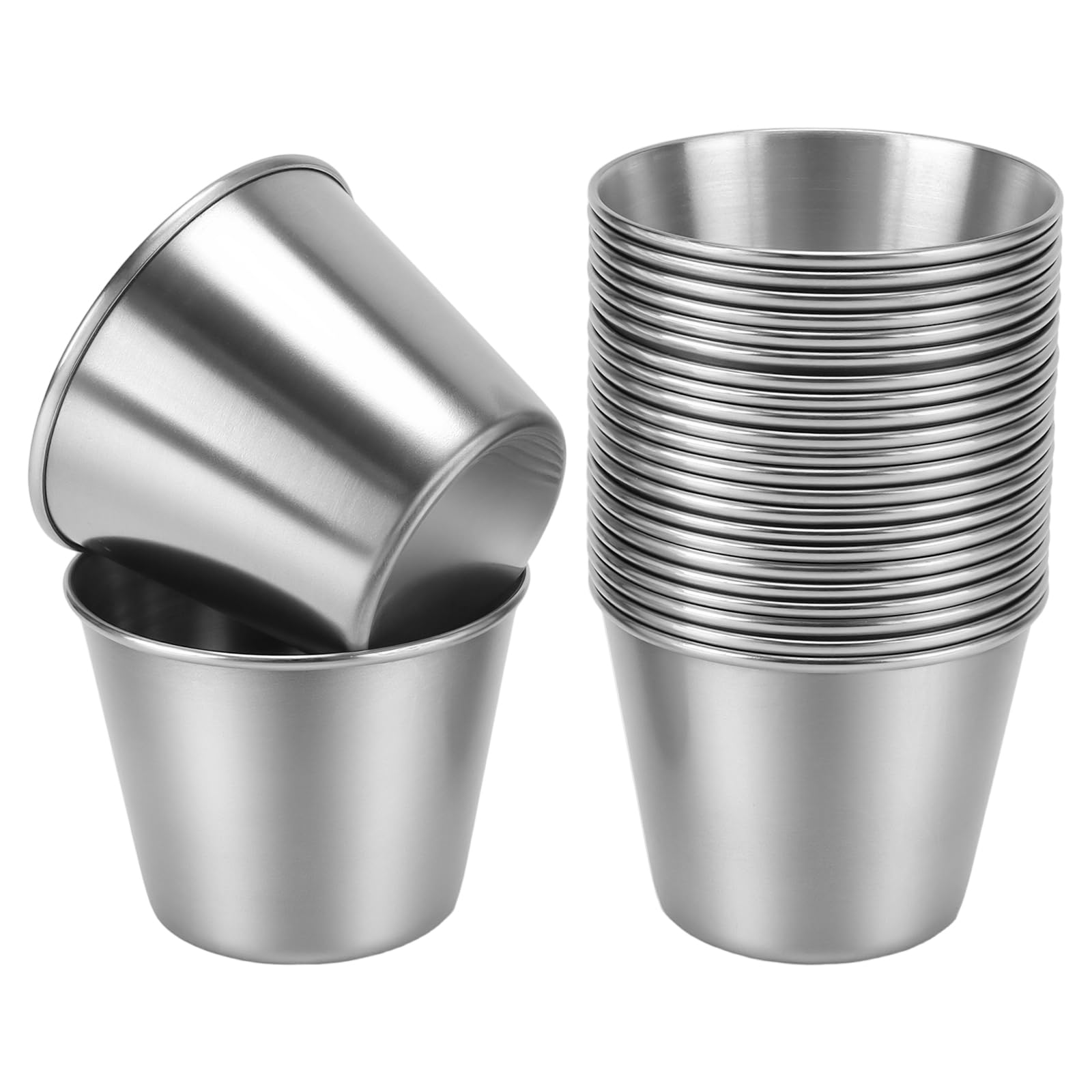 JAPCHET 24 PCS 1.5 oz Stainless Steel Sauce Cups, 45 ml Small Dipping Sauce Bowls, Condiment Portion Cups for Restaurant, Home