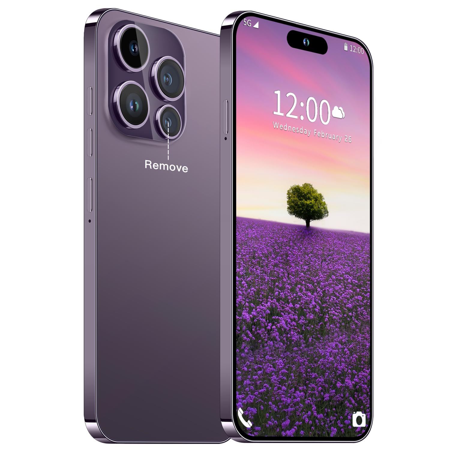Fadnou 15 Ultra Unlocked Phone, The Phone Battery 6800mAh 6.82" HD Screen Cell Phone, Android 14 16+512GB with 128GB Memory Card Smartphone, Face ID/Fingerprint Lock/5G/GPS,Purple