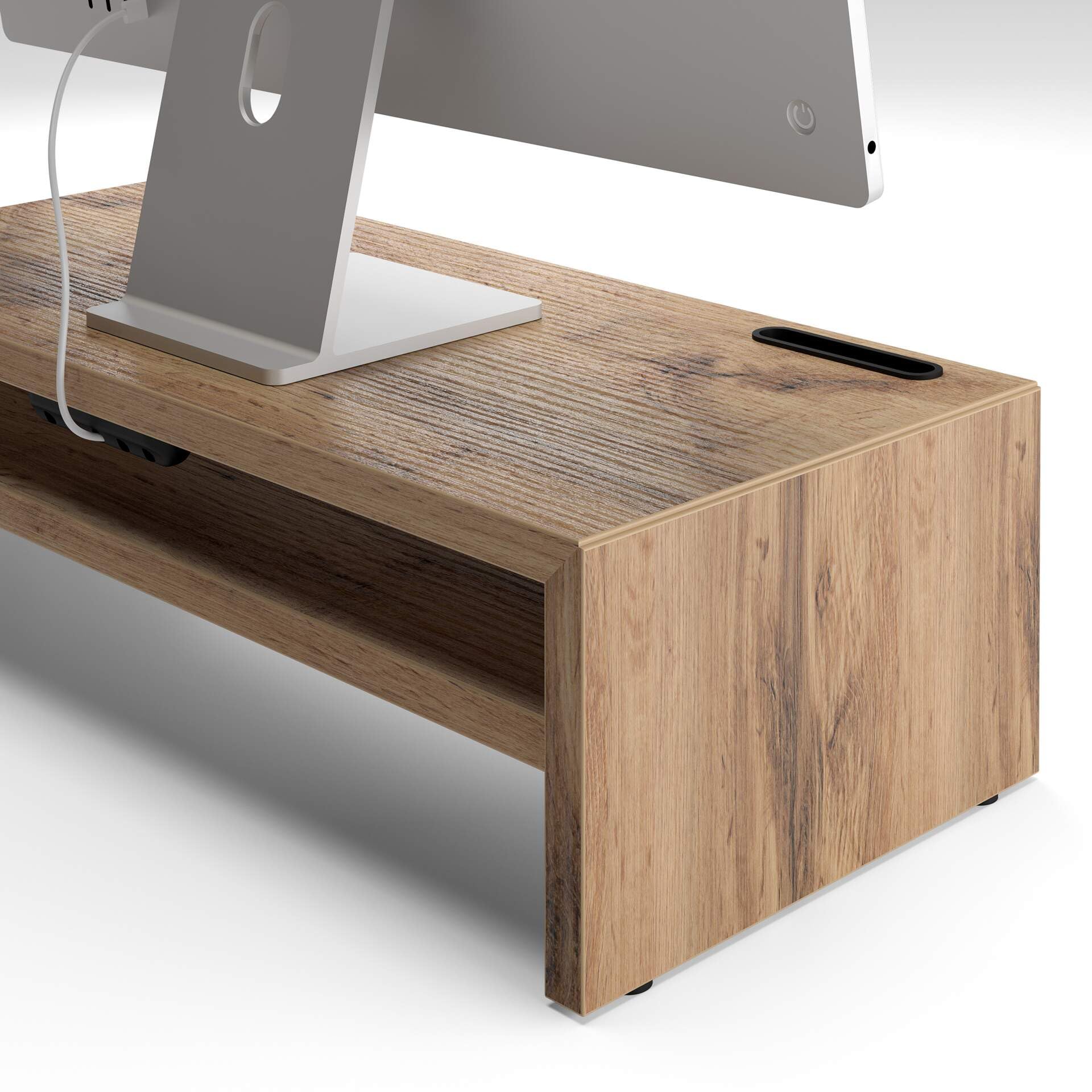 Mobili Fiver, Supporto per monitor Riki da scrivania, h.15 cm, color Rovere Rustico, Made in Italy