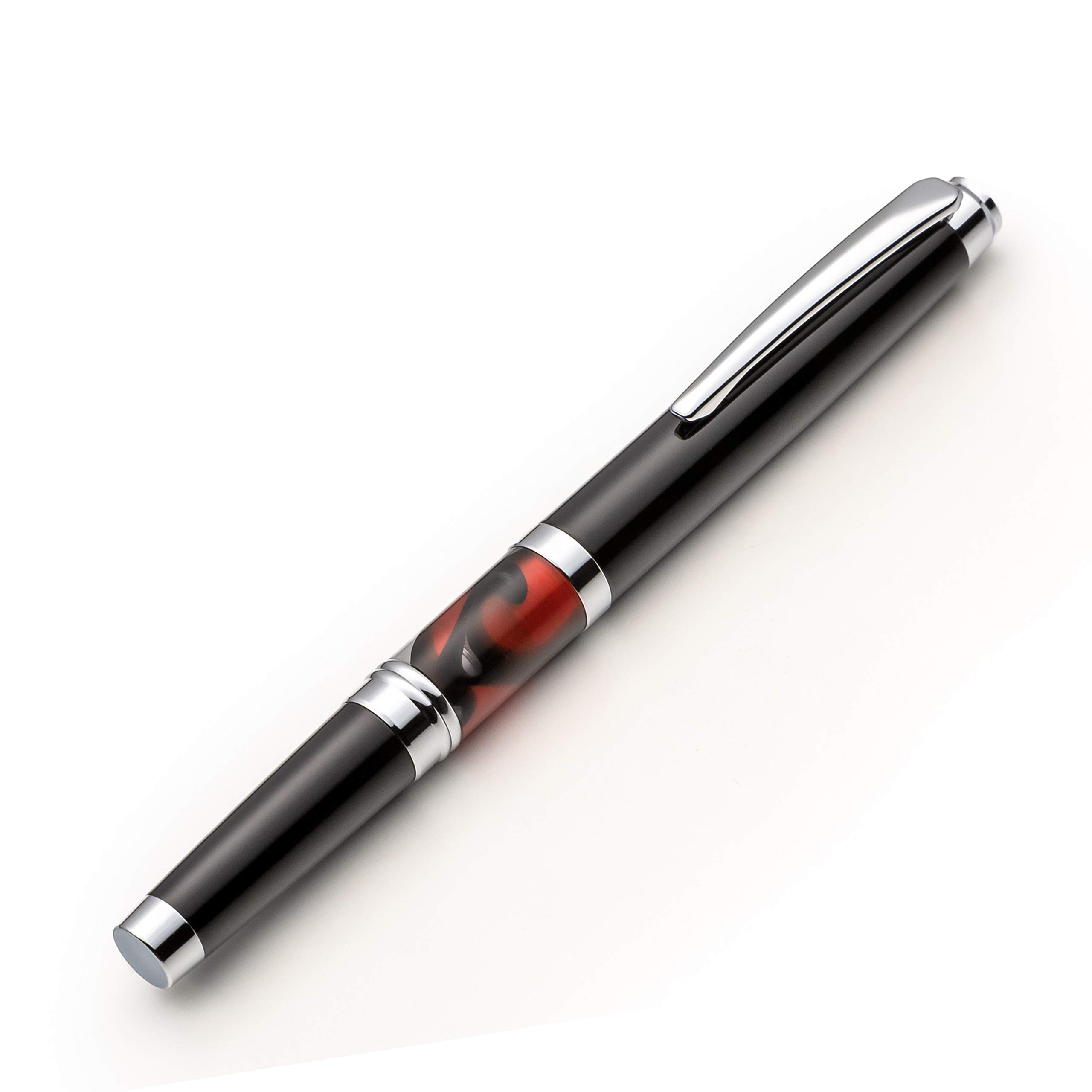 ZenZoiBlack Fountain Pen Set. Fine Nib Fountain Pen with German Schmidt Nib, Ink Converter, 2 Ink Refills (Blue + Black) & Gift Box. High End, Luxury Pen for Men or Women (Fine Nib, Black)