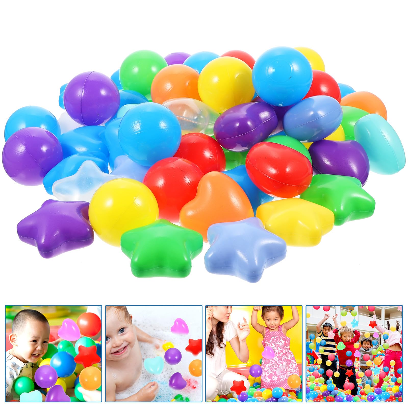 Hemobllo Bolas de Plástico Juguetes Creativos 150 Forma de Estrella y Corazón para Niños para Piscina y Fiestas en Parques de Atracciones