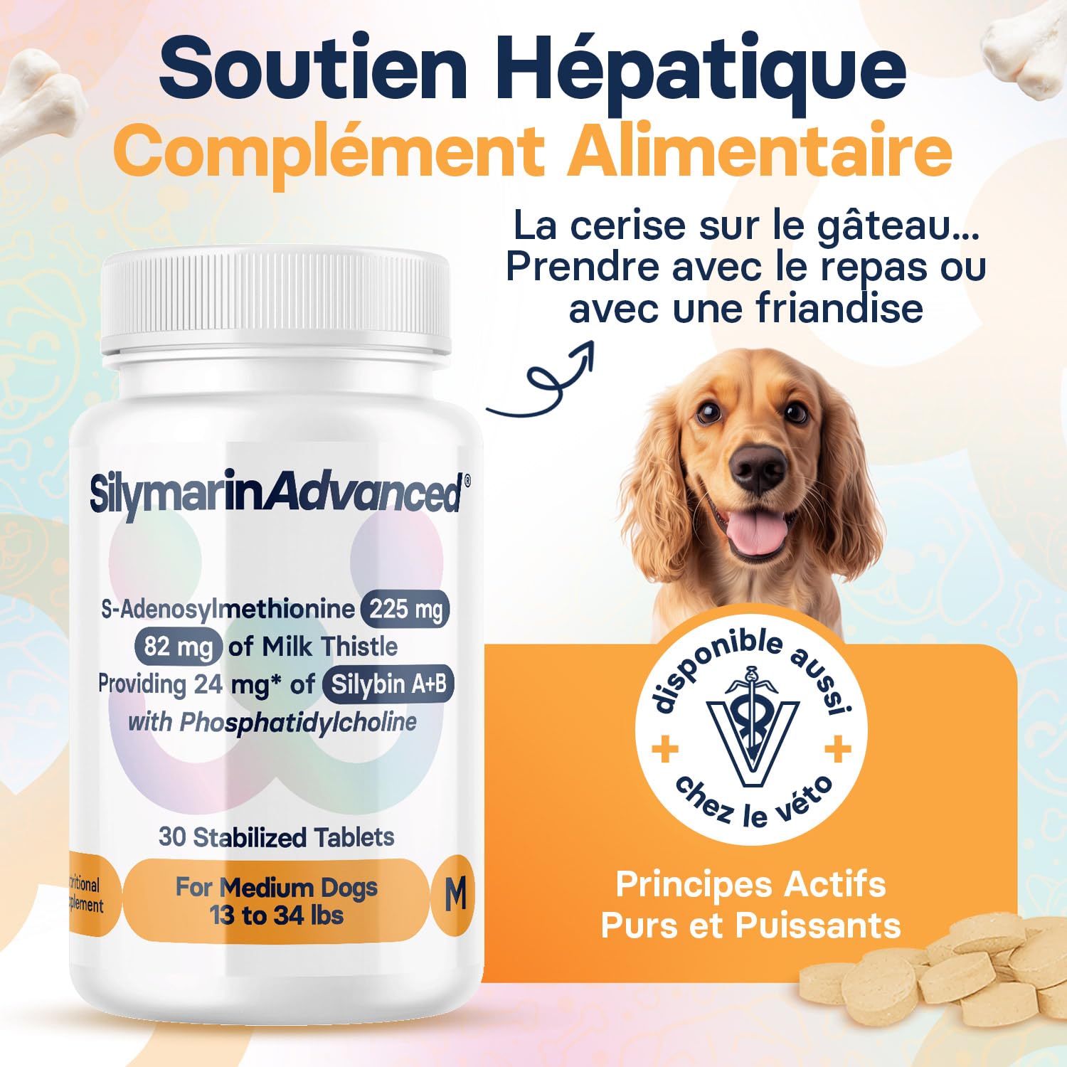 Complément Foie pour Chiens de Taille Moyenne - Complément De Chardon Marie pour Le Soutien du Foie des Chiens - avec S-adénosylméthionine (Same) Et Silybine - 30 Comprimés