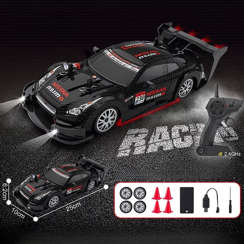 Image of RC Drift Car, 1:24 Scale Remote Control Vehicle with LED Lights, 2.4GHz 20KM /H 4WD High Speed RC Cars, Drifting Tires＆ Batteries, Racing Sports Toy Idea Gift for Adults Boys Girls and Kids (DarkX)