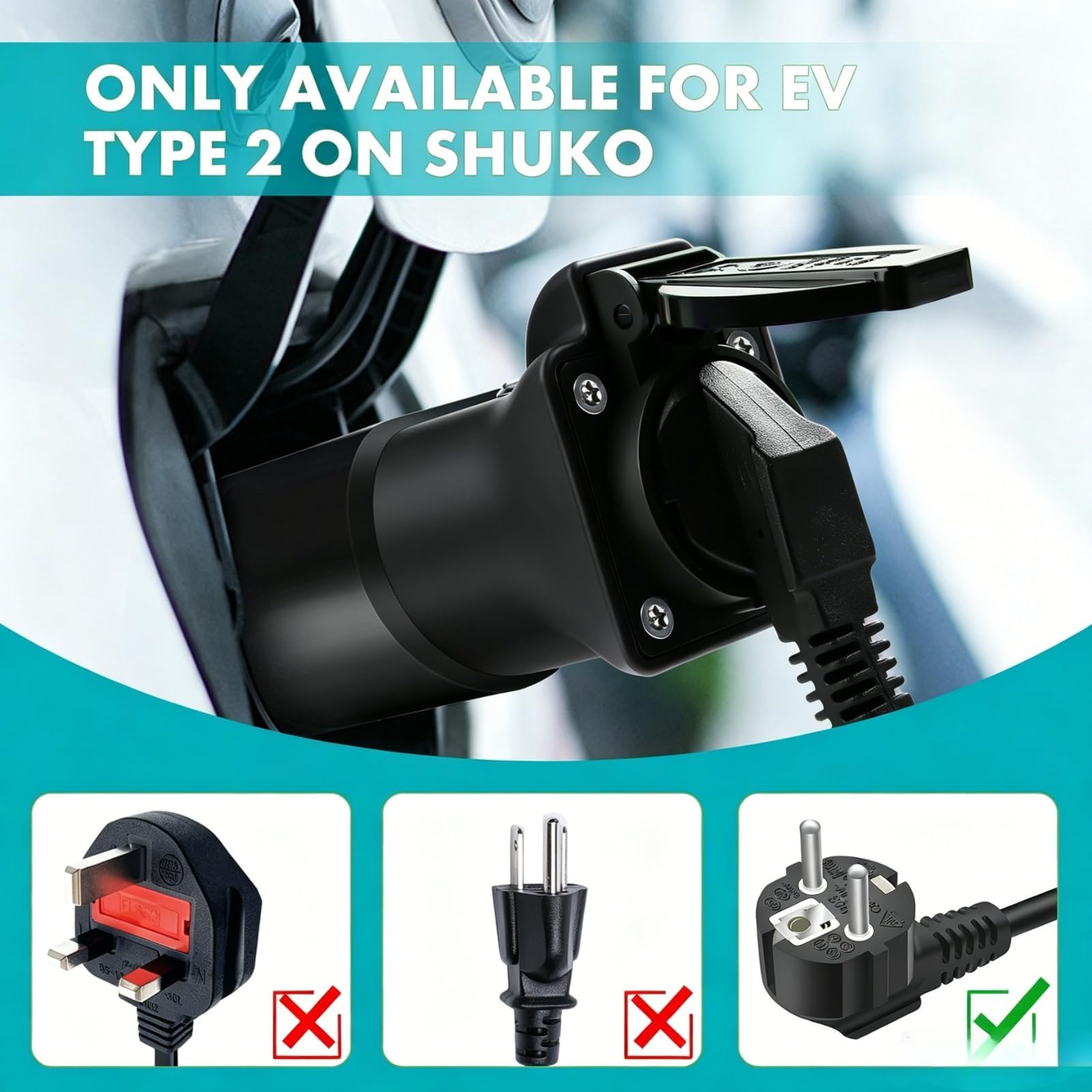 Adapter V2L do GAC Aion, Leapmotor, Lynk Co, typ 2 do gniazdka Schuko, adapter do rozładowania 3,5 kW / 16 A do campingu, zasilaczy awaryjnych i użytku na zewnątrz (wtyczka EU)