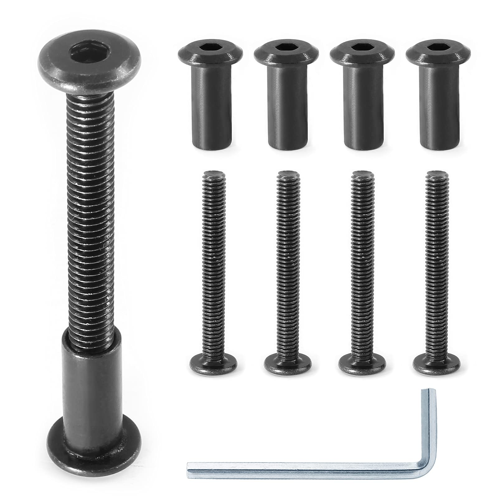 10 Pair(20 Piece) M6x50mm Hex Drive Socket Cap Bolt with Allen Wrench, Black Furniture Connector Bolts M6 Countersunk Screw Barrel Nuts Binding Screws for Crib Replacement Belt Cabinet