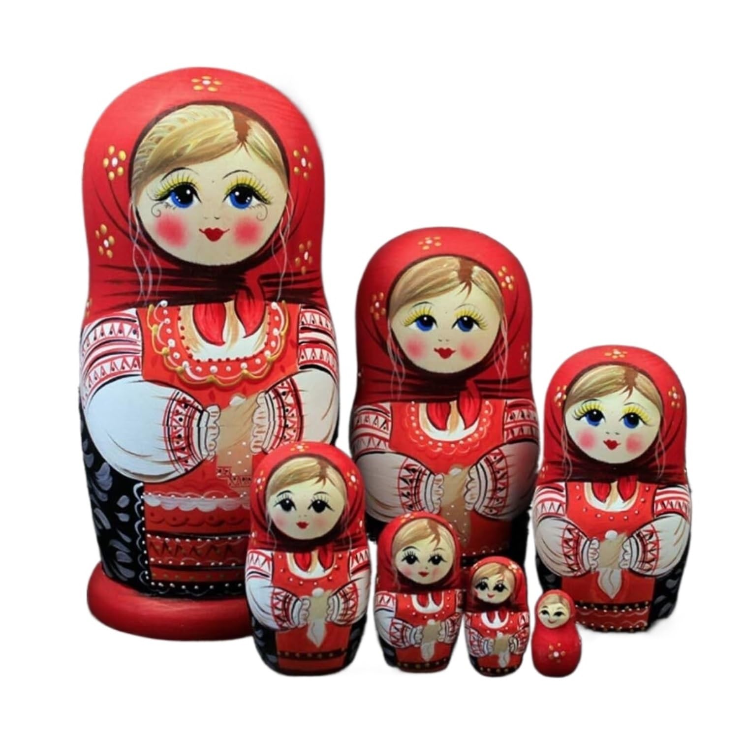 Poupée Matriochka Poupées gigognes Ensemble de 7 pièces poupées gigognes en Foulard Rouge Peint à la Main poupées Russes poupées gigognes Matriochka Poupée Russe
