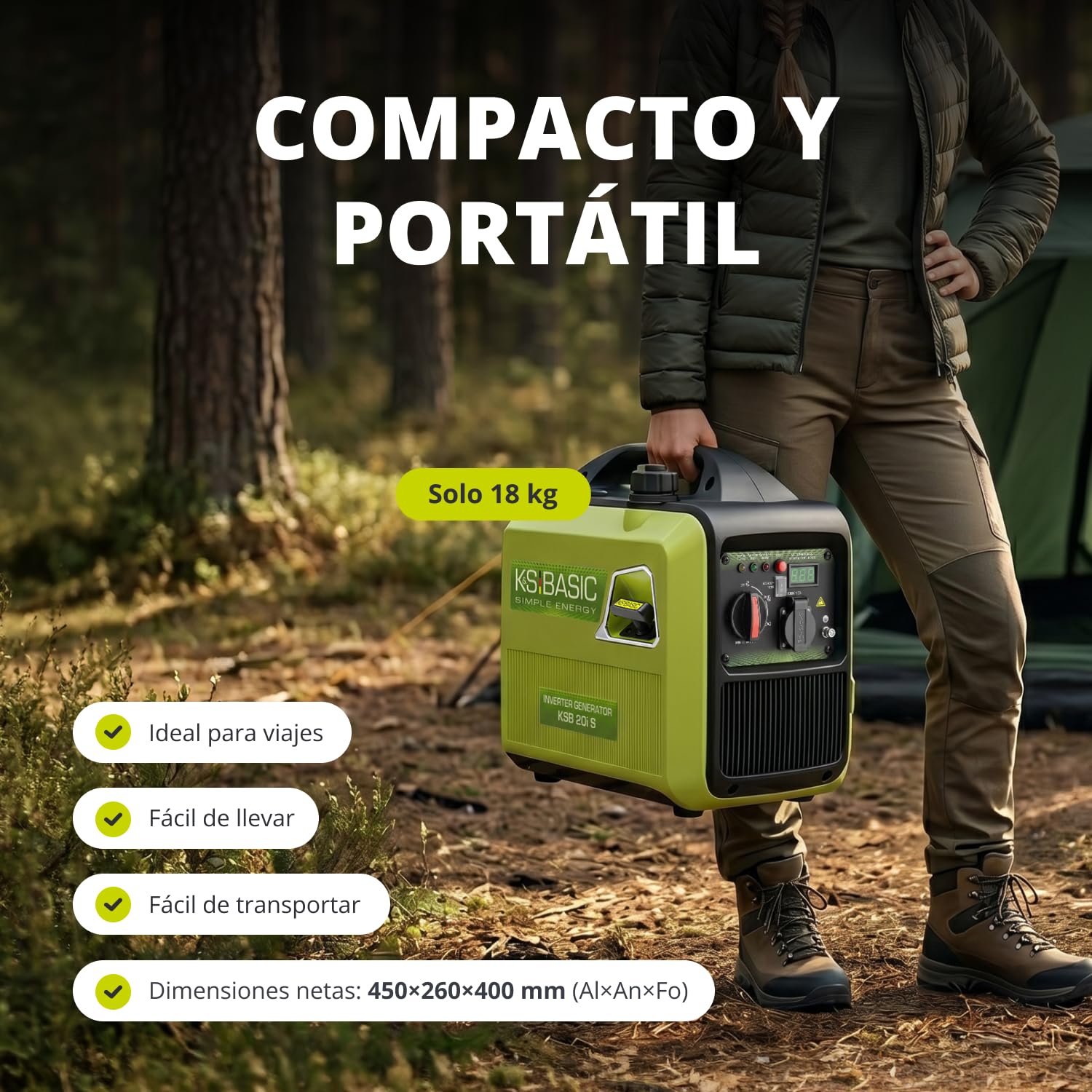 K&S BASIC 20i S Inverter-Generator 2000 W, Notstromaggregat Benzin, Stromaggregat 230V - reiner Sinuswelle, Stromerzeuger mit Eco-Modus, LED-Display, 1,8 kW Nennleistung, tragbar, für Camping, Zuhause