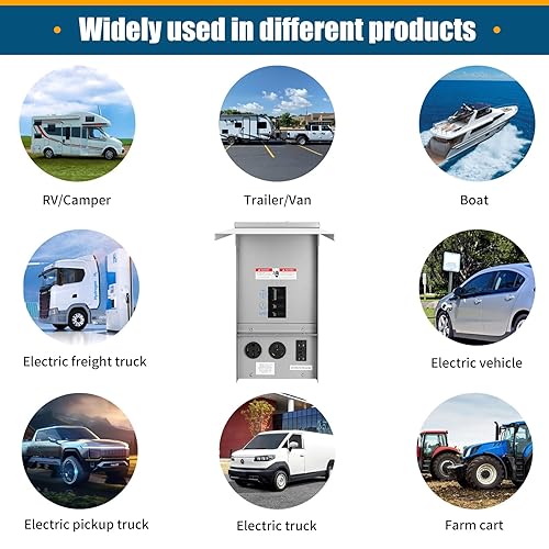 Miniatura 3 de Panel de toma de corriente temporal, panel de salida eléctrica para caravana, con disyuntor precableado, caja de disyuntor con receptáculo de 20,
