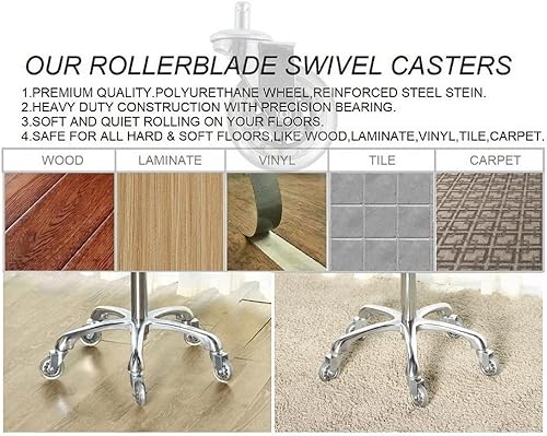 Miniatura 7 de Kaleurrier Taburetes resistentes con ruedas, taburete ajustable de altura sin respaldo de 400 libras, taburetes con ruedas para mostrador, bar,