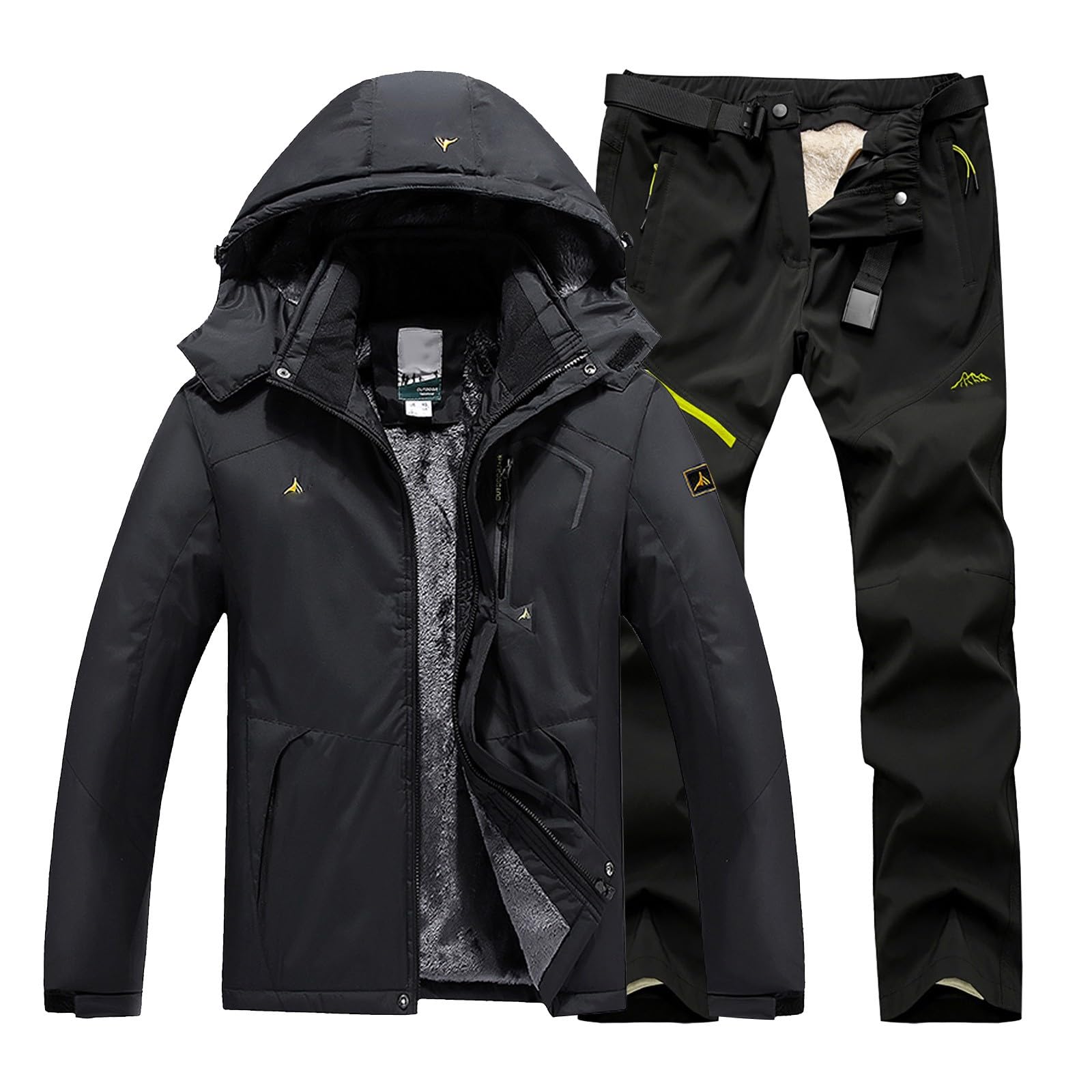 Traje de esquí de dos piezas para hombre, impermeable, resistente al viento, al aire libre, snowboard, conjunto casual de chaqueta y pantalones con bolsillos, traje de nieve de montaña de invierno