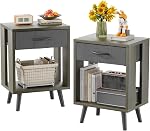 GYIIYUO Nightstands Set of 2 with Fabric Storage Drawer and Open Wood Shelf, Side Table with Storage for Bedroom, Bedside Tables - Rustic Brown