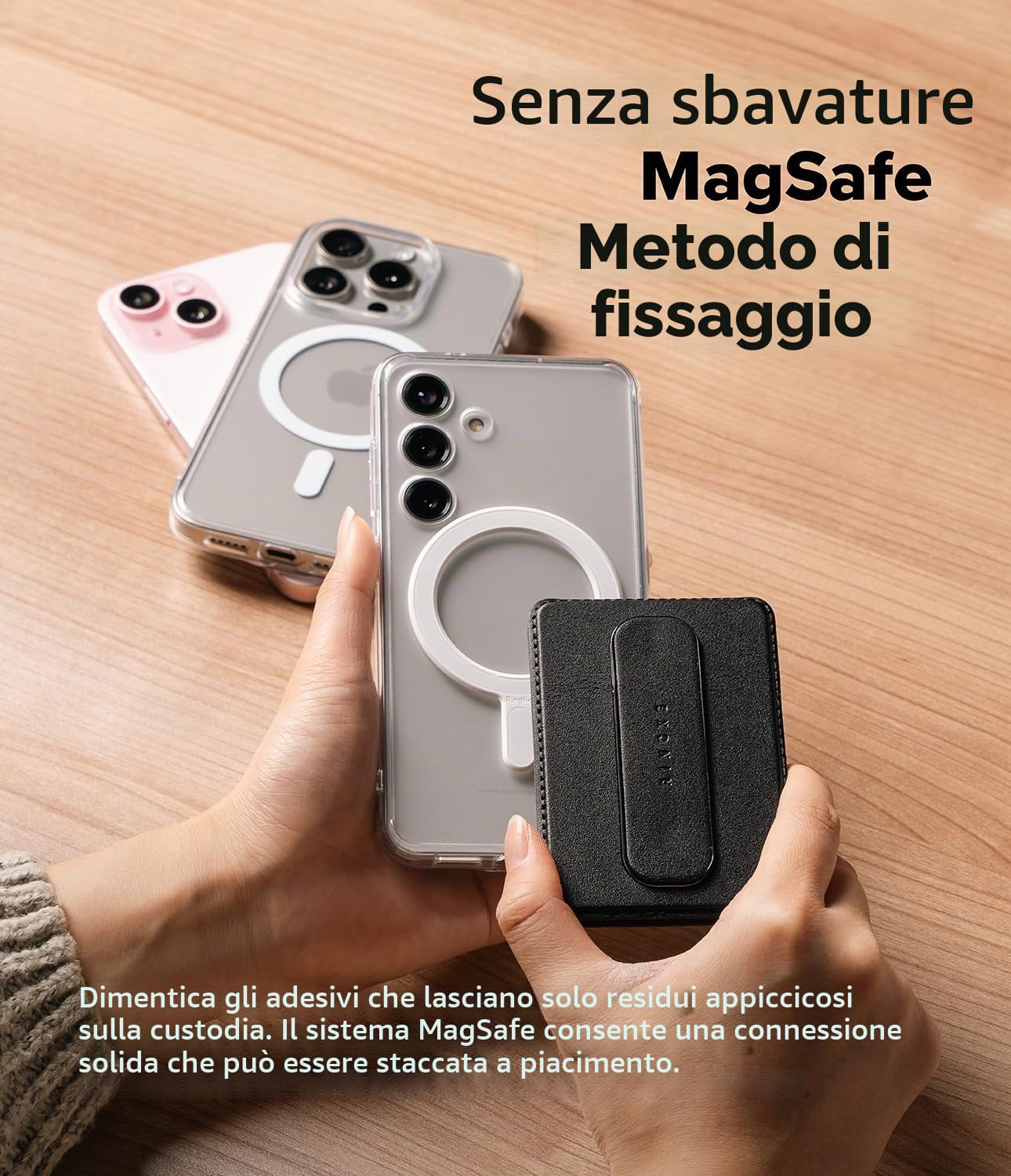 Ringke Slide Grip Wallet Magnetic, Porta Carte Magnetiche in pelle PU con Funzione di Impugnatura Regolabile e Compatibile con Custodie Magnetiche per Telefono - Black