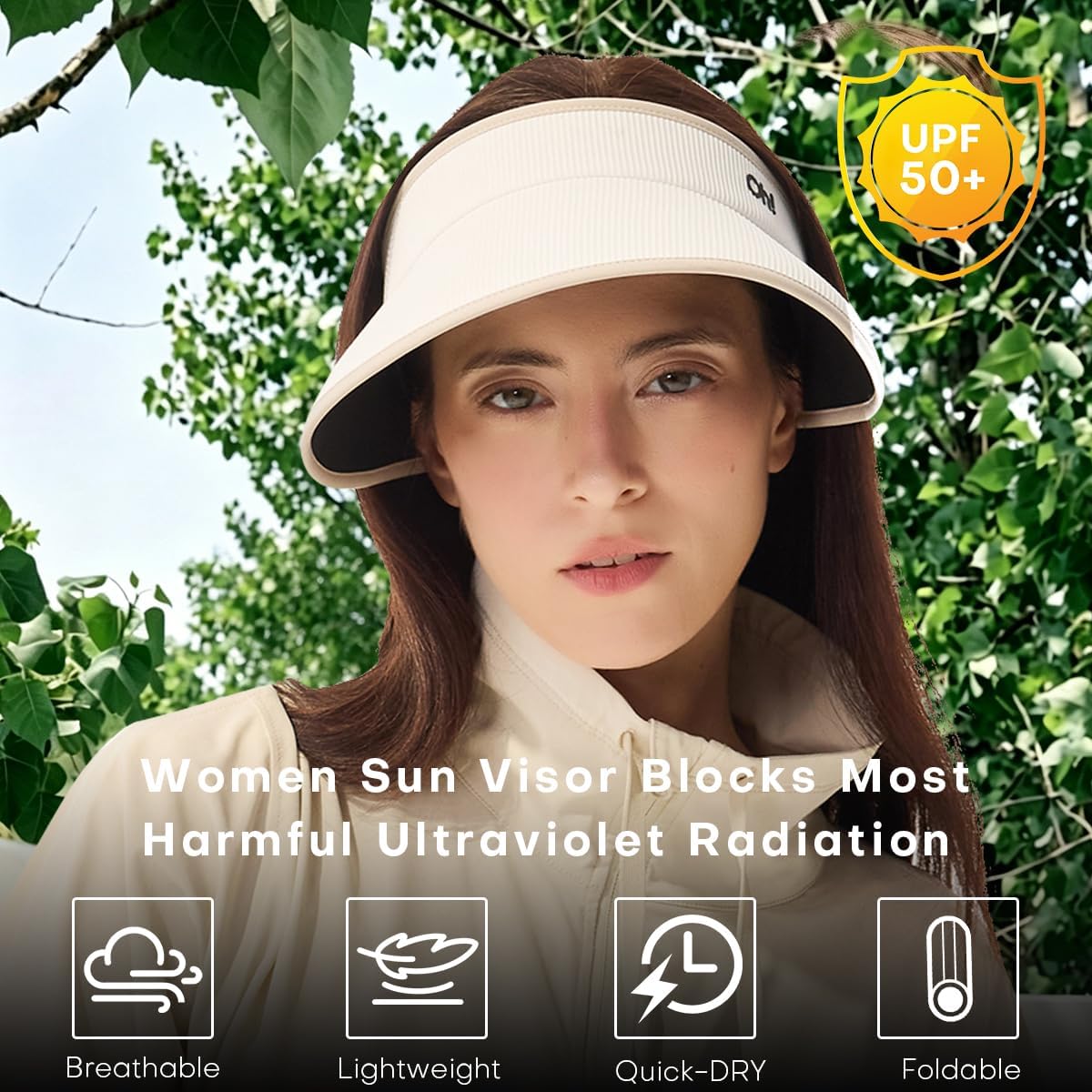 Sun Visor for Women Wide Brim Cooling Sun Hat Ponytail Hat for Golf Beach Outdoor SLH7M219T
